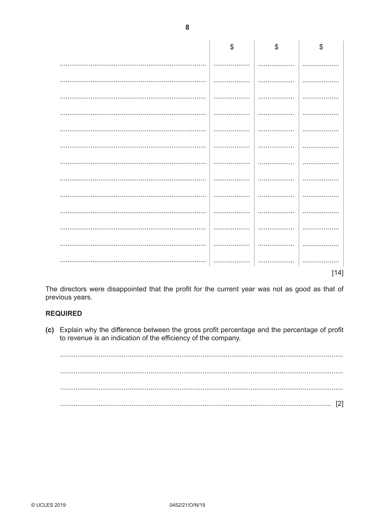 Cambridge IGCSE Accounting 0452 2019 Oct/Nov Paper 2 · Variant 1 question paper, page 8 of 24