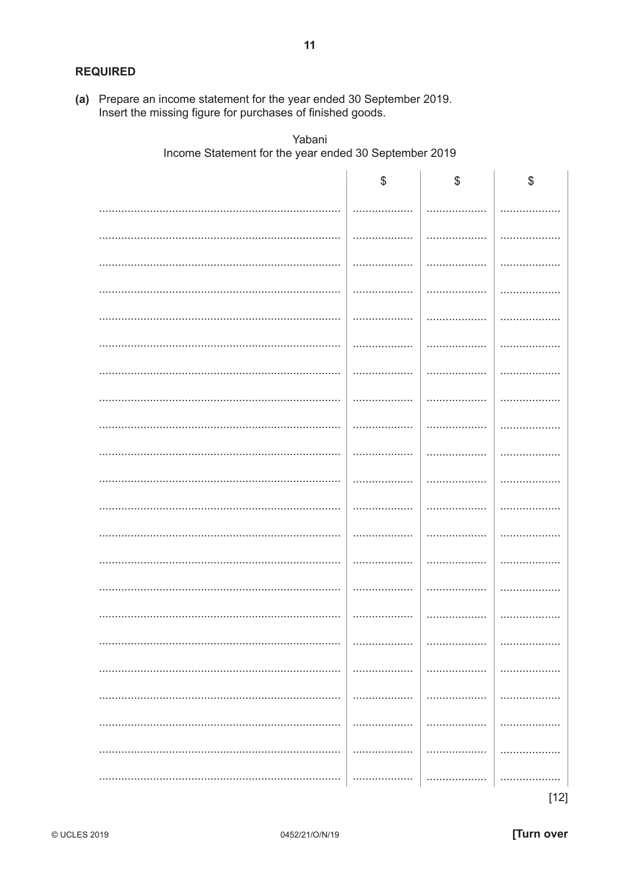 Cambridge IGCSE Accounting 0452 2019 Oct/Nov Paper 2 · Variant 1 question paper, page 11 of 24