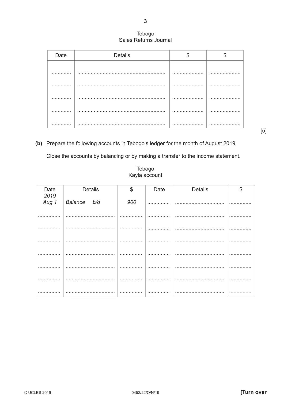 Cambridge IGCSE Accounting 0452 2019 Oct/Nov Paper 2 · Variant 2 question paper, page 3 of 20