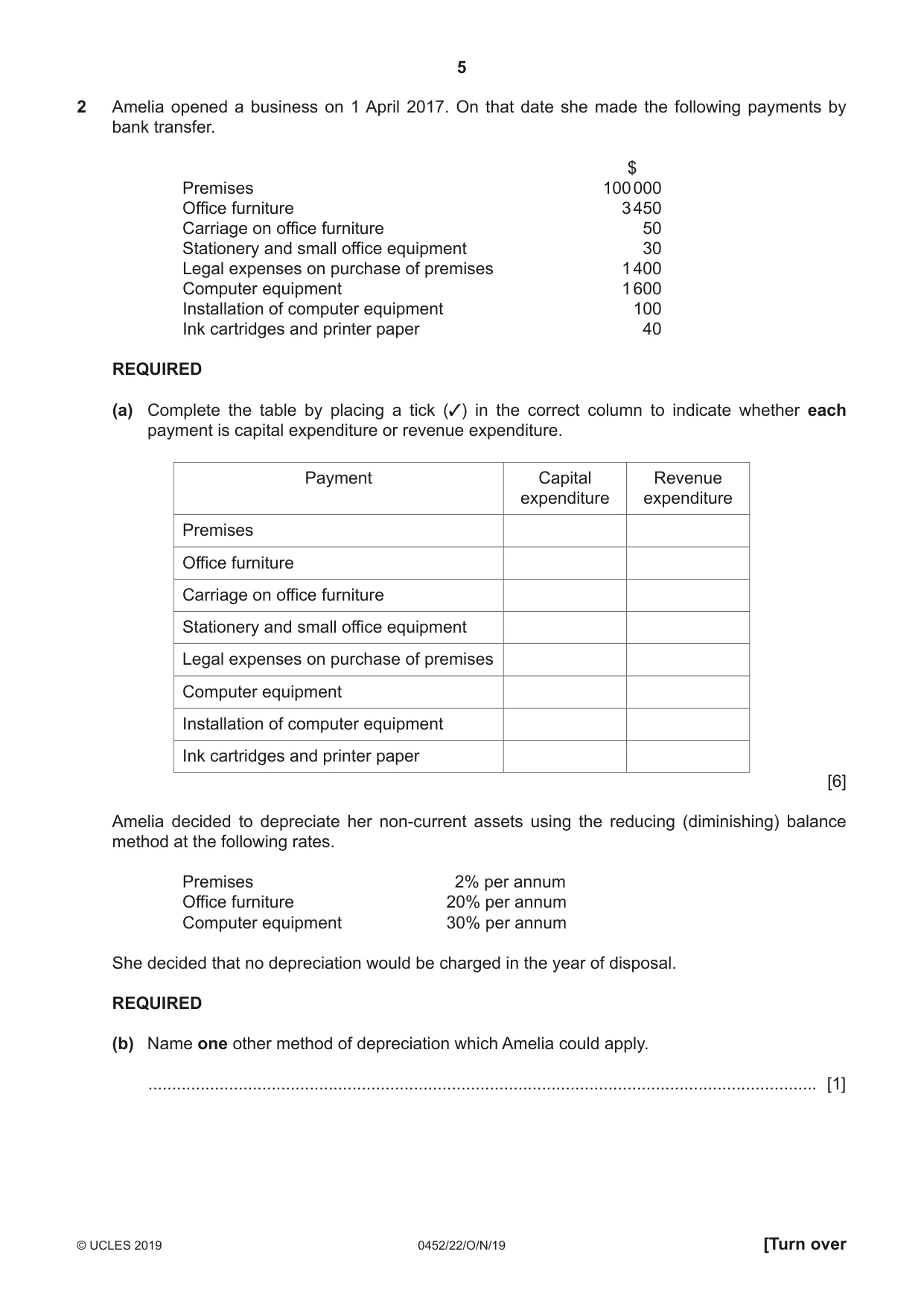 Cambridge IGCSE Accounting 0452 2019 Oct/Nov Paper 2 · Variant 2 question paper, page 5 of 20