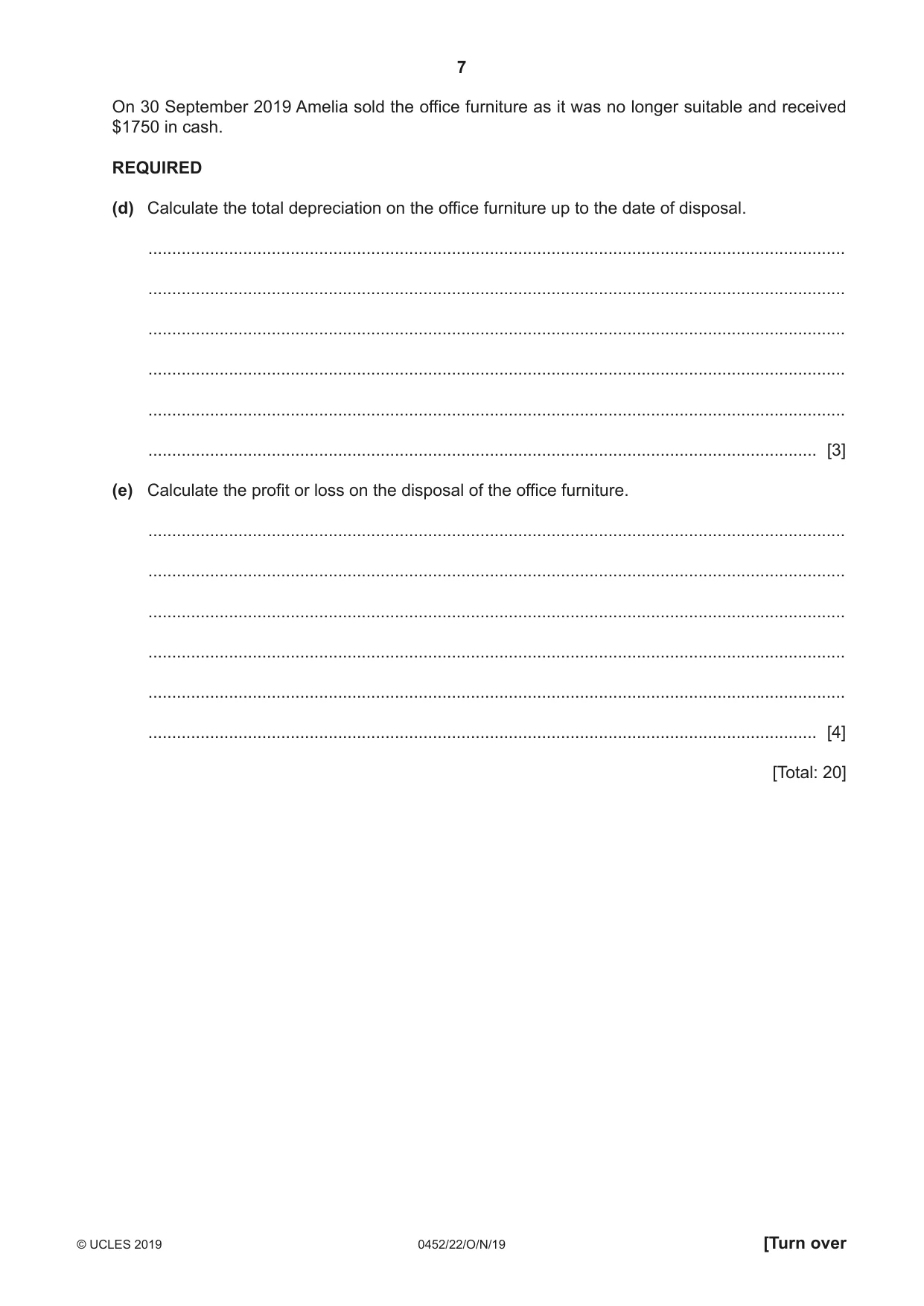 Cambridge IGCSE Accounting 0452 2019 Oct/Nov Paper 2 · Variant 2 question paper, page 7 of 20
