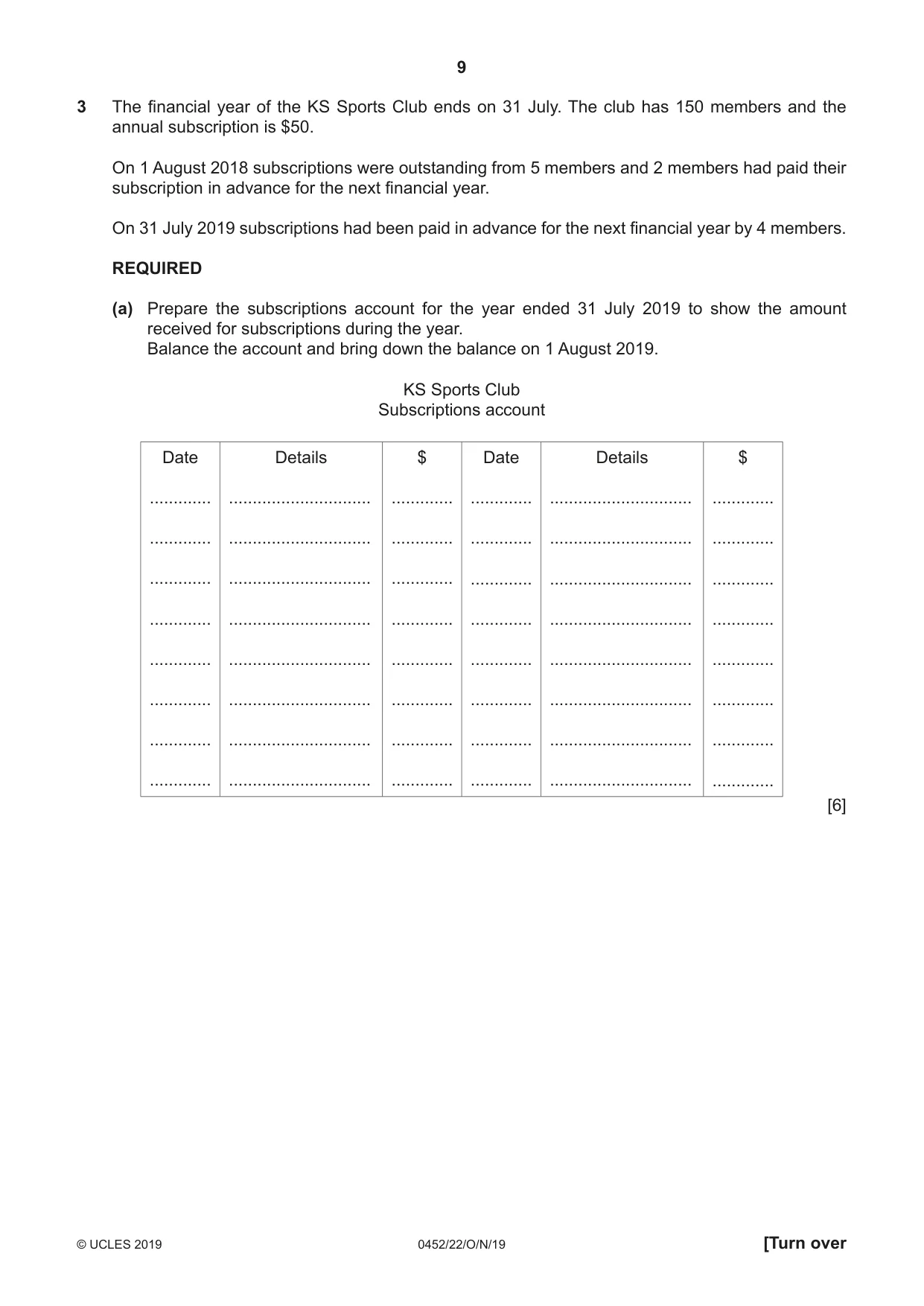 Cambridge IGCSE Accounting 0452 2019 Oct/Nov Paper 2 · Variant 2 question paper, page 9 of 20