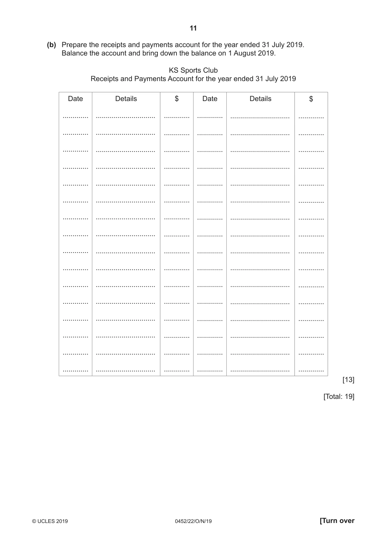 Cambridge IGCSE Accounting 0452 2019 Oct/Nov Paper 2 · Variant 2 question paper, page 11 of 20