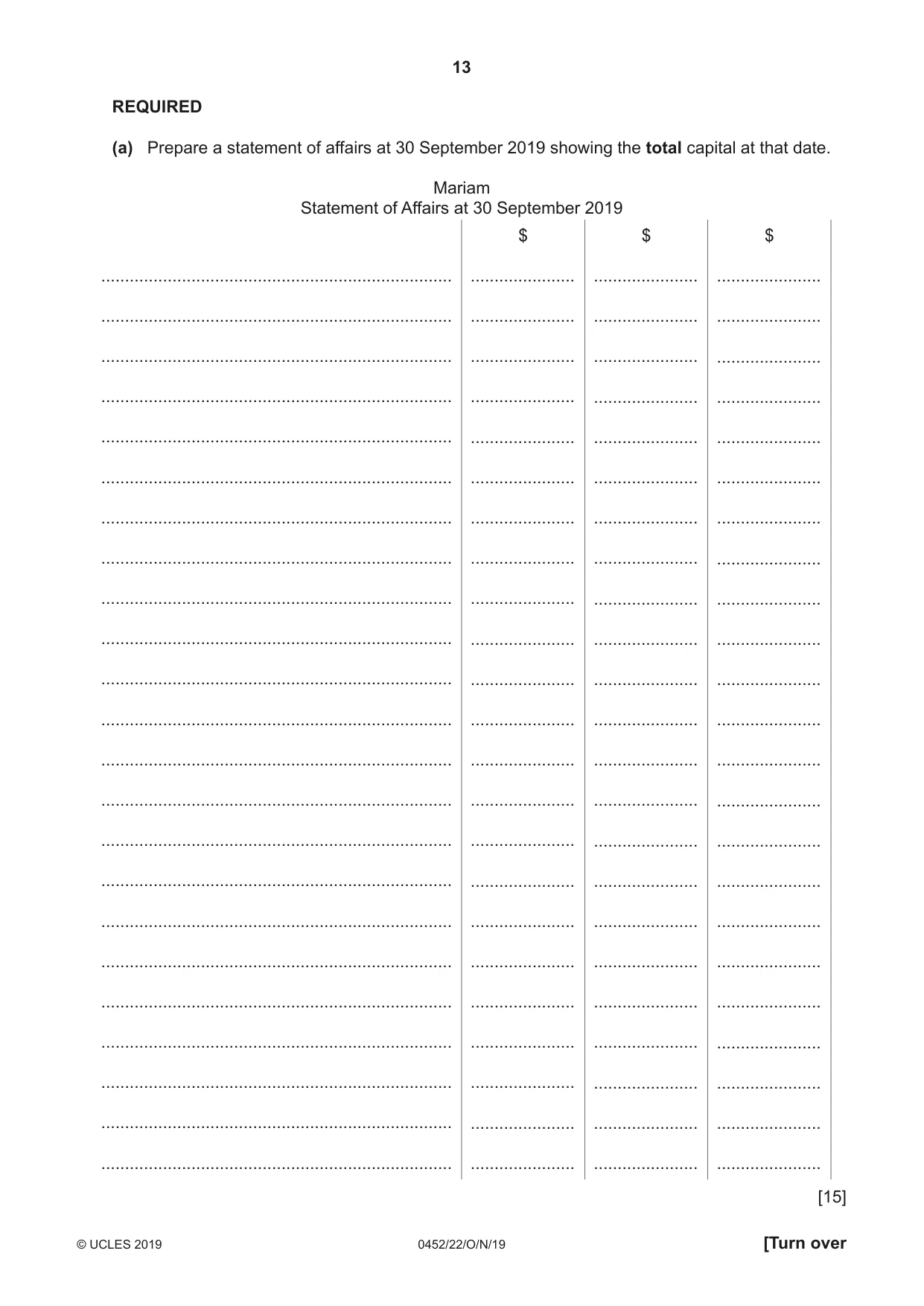 Cambridge IGCSE Accounting 0452 2019 Oct/Nov Paper 2 · Variant 2 question paper, page 13 of 20