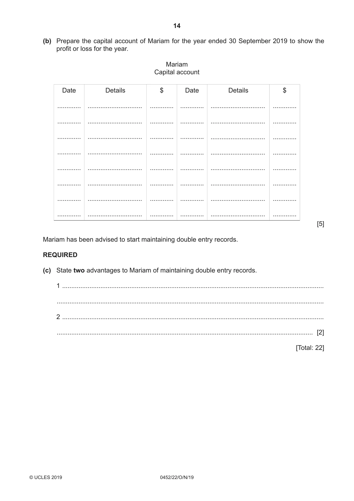 Cambridge IGCSE Accounting 0452 2019 Oct/Nov Paper 2 · Variant 2 question paper, page 14 of 20