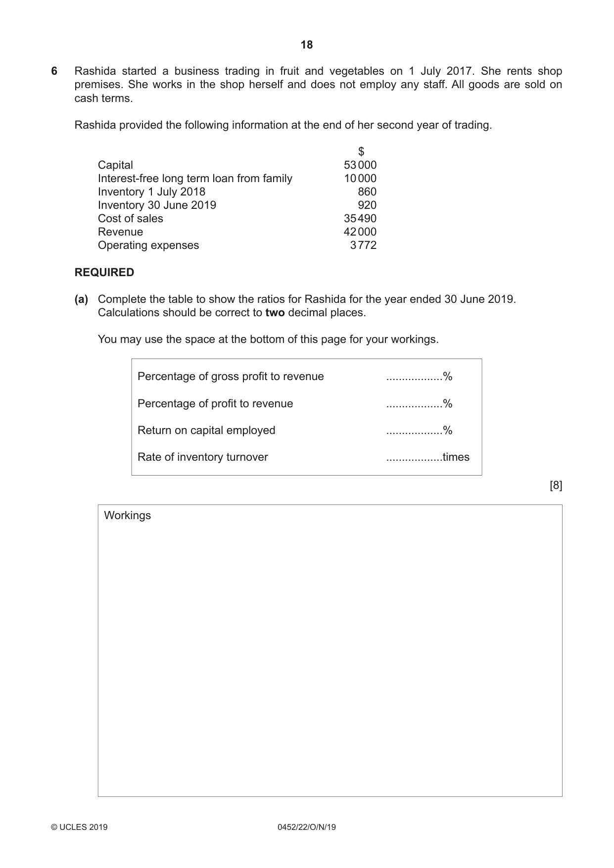 Cambridge IGCSE Accounting 0452 2019 Oct/Nov Paper 2 · Variant 2 question paper, page 18 of 20