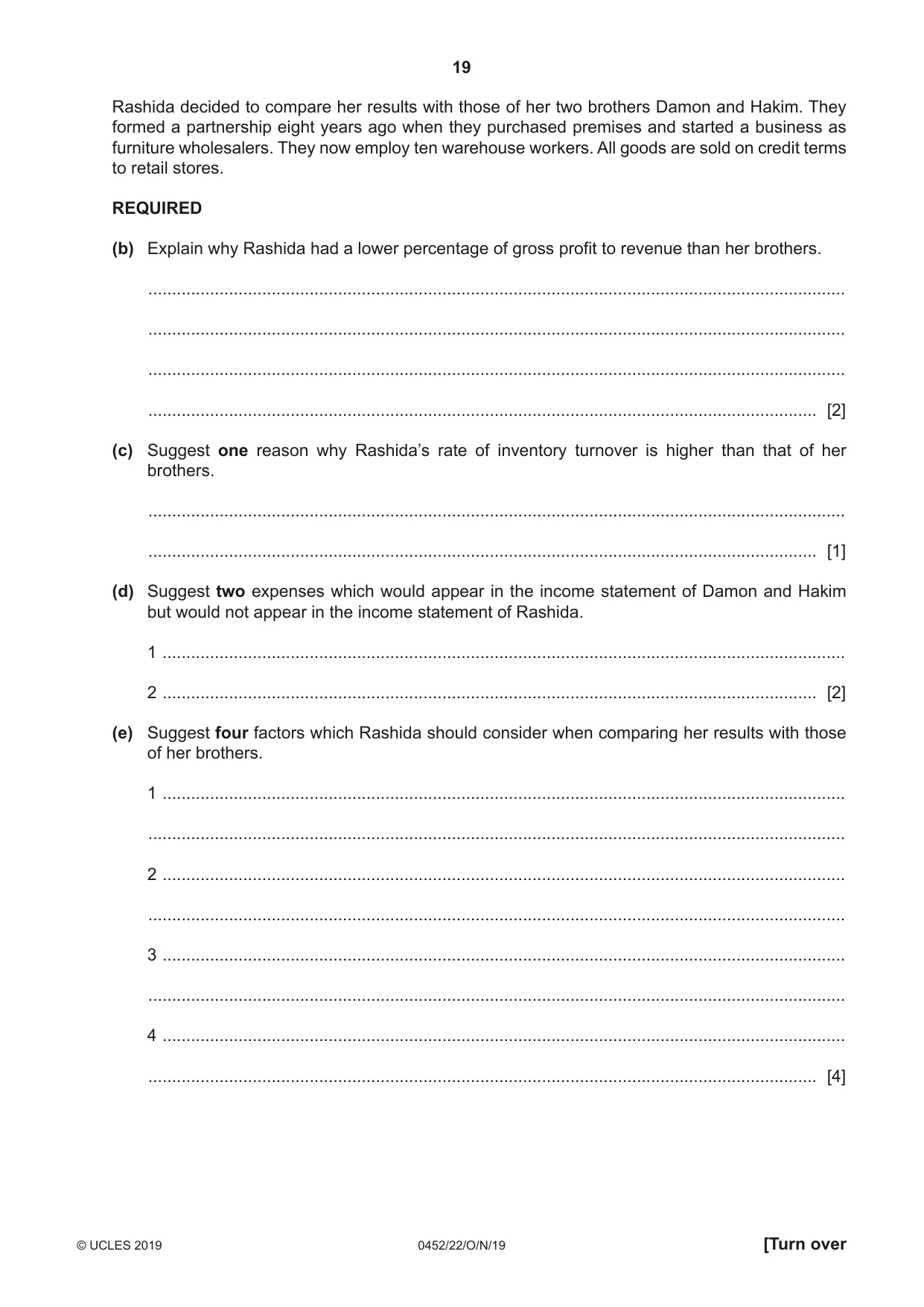 Cambridge IGCSE Accounting 0452 2019 Oct/Nov Paper 2 · Variant 2 question paper, page 19 of 20