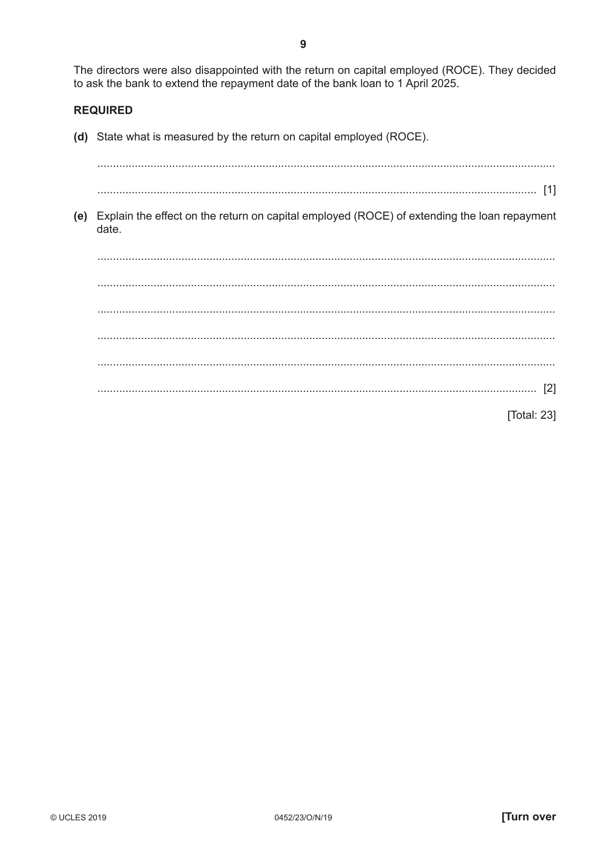 Cambridge IGCSE Accounting 0452 2019 Oct/Nov Paper 2 · Variant 3 question paper, page 9 of 24