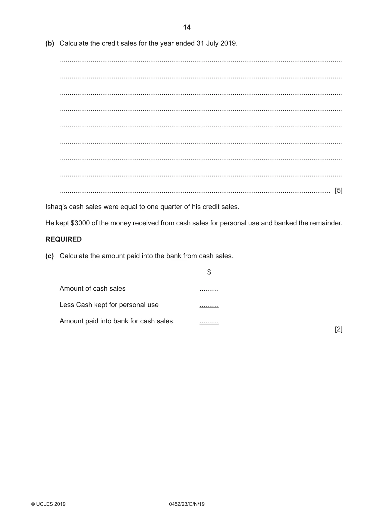 Cambridge IGCSE Accounting 0452 2019 Oct/Nov Paper 2 · Variant 3 question paper, page 14 of 24