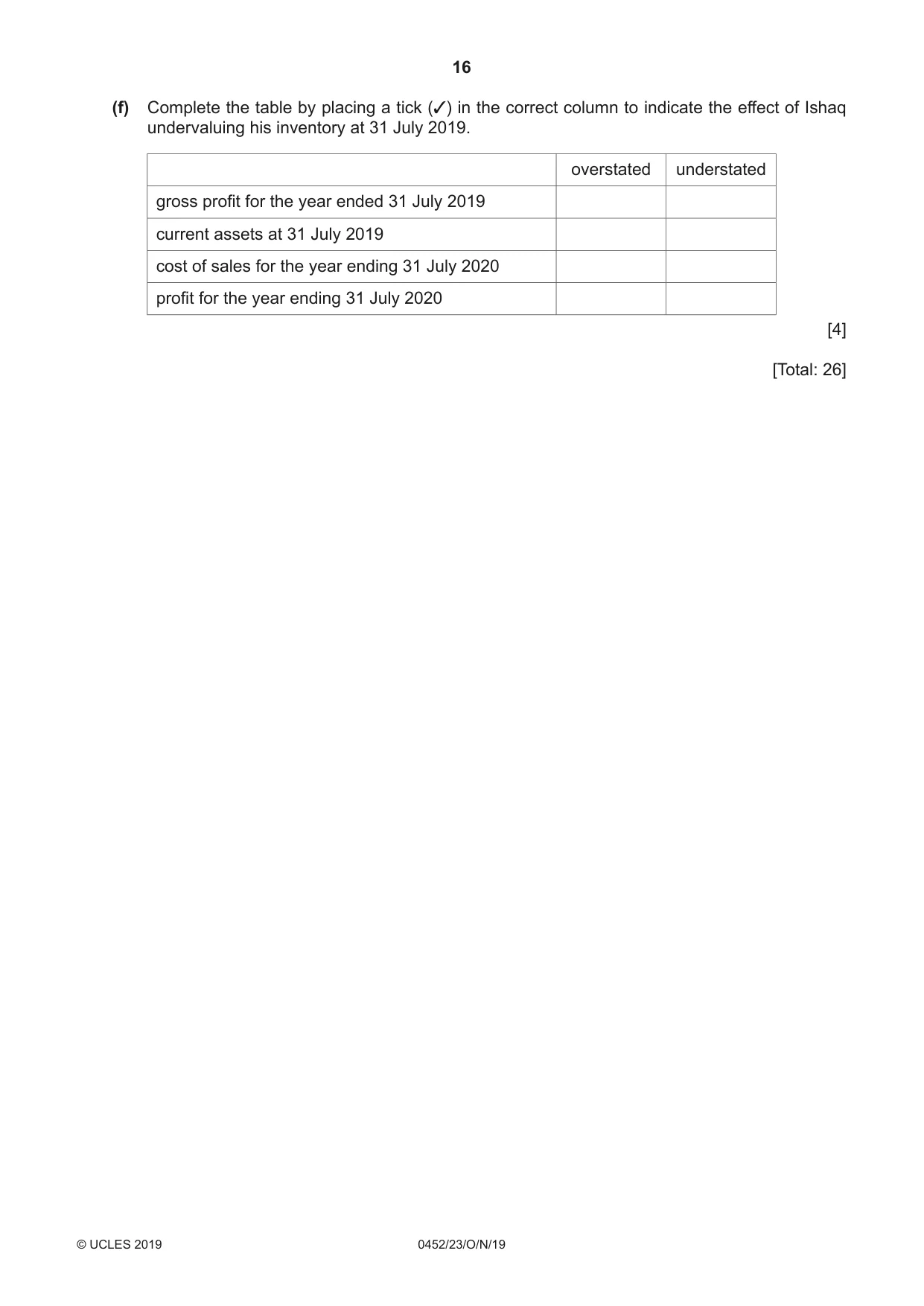 Cambridge IGCSE Accounting 0452 2019 Oct/Nov Paper 2 · Variant 3 question paper, page 16 of 24