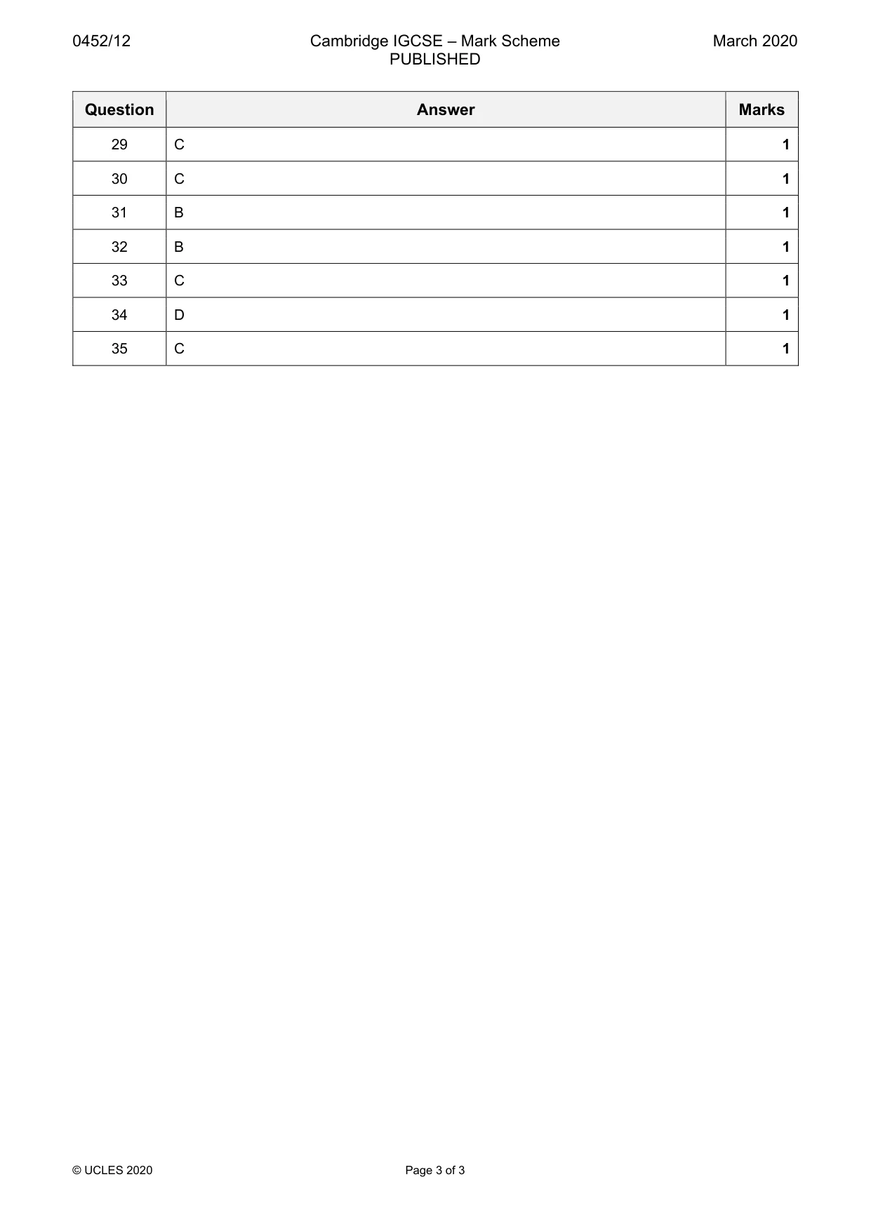 Mark scheme, page 3 of 3