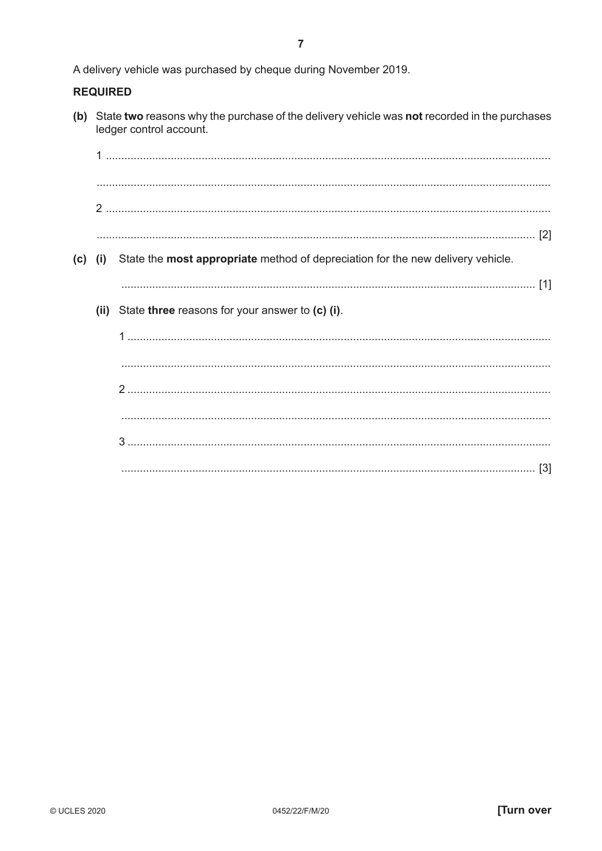 Cambridge IGCSE Accounting 0452 2020 Feb/March Paper 2 · Variant 2 question paper, page 7 of 20