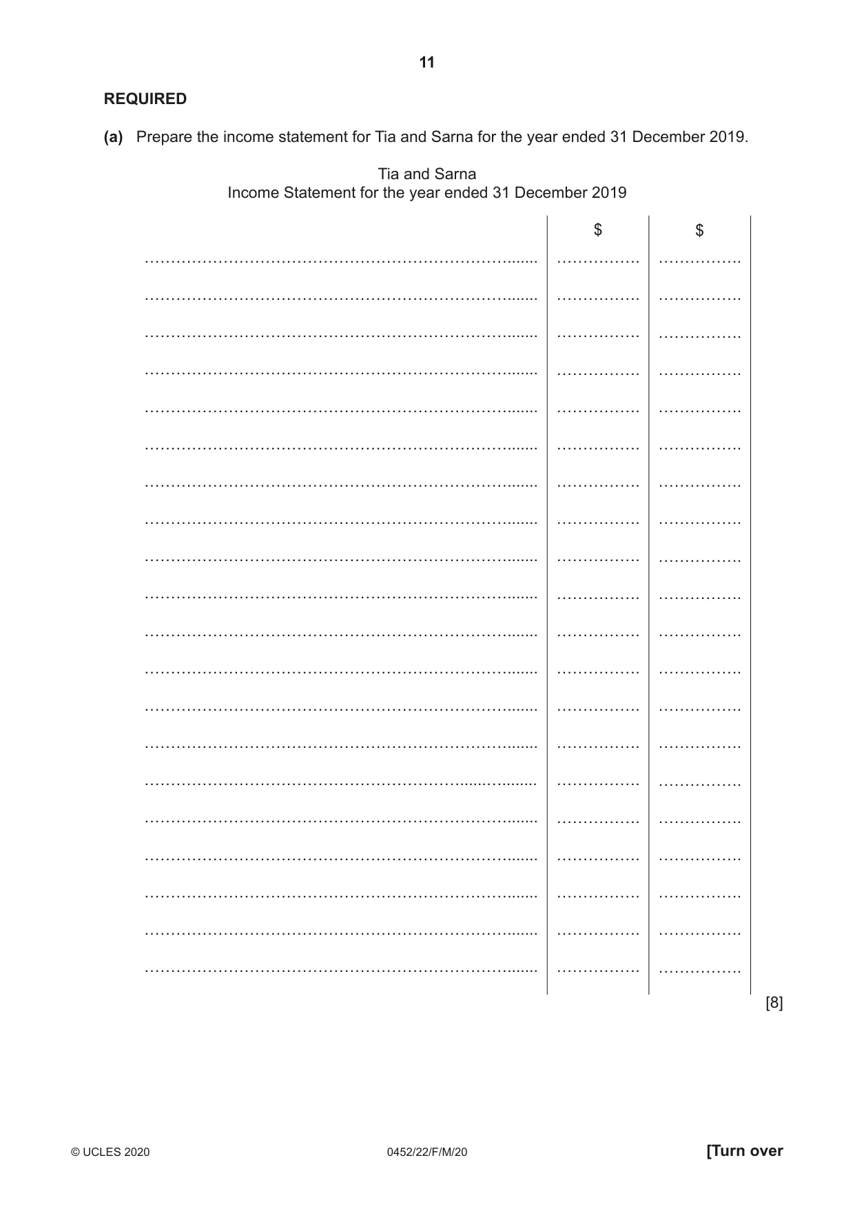 Cambridge IGCSE Accounting 0452 2020 Feb/March Paper 2 · Variant 2 question paper, page 11 of 20