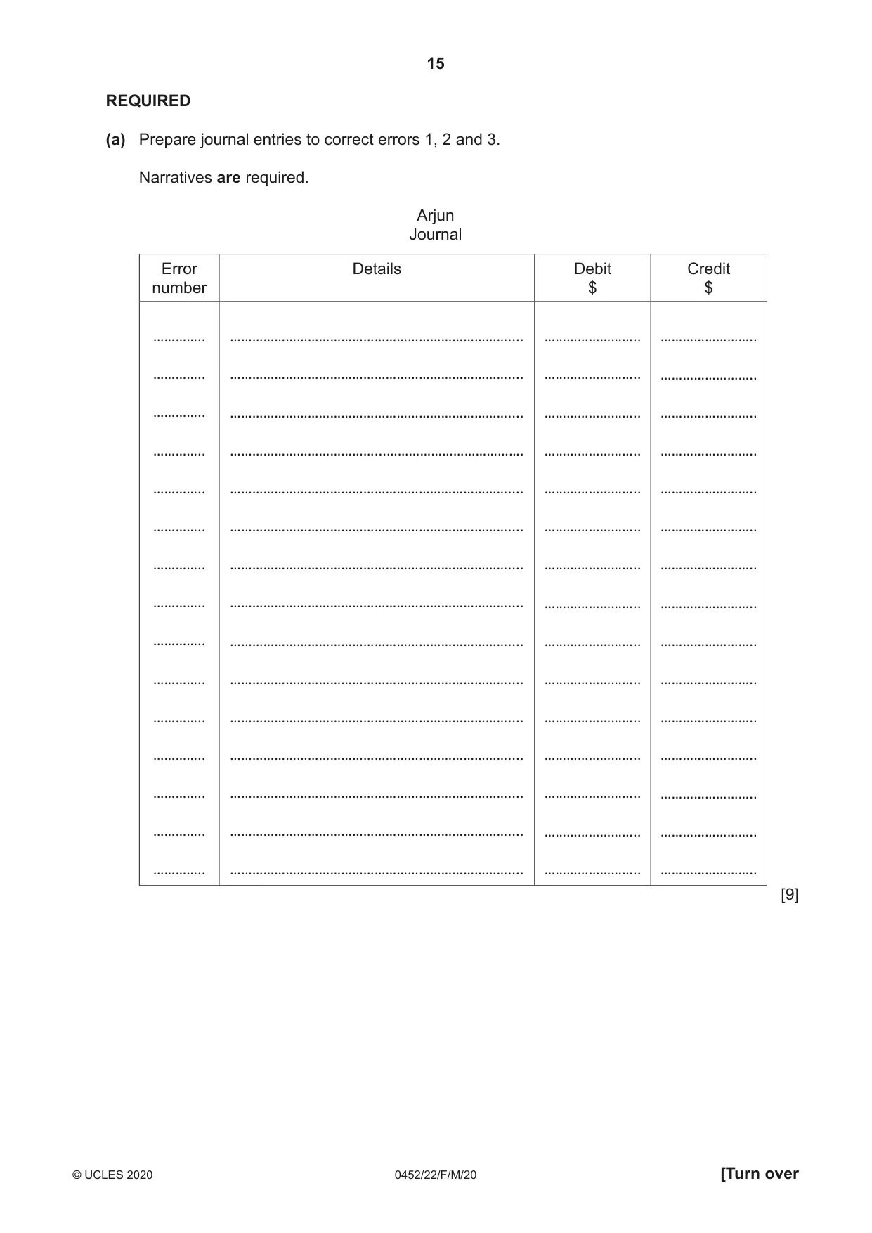 Cambridge IGCSE Accounting 0452 2020 Feb/March Paper 2 · Variant 2 question paper, page 15 of 20