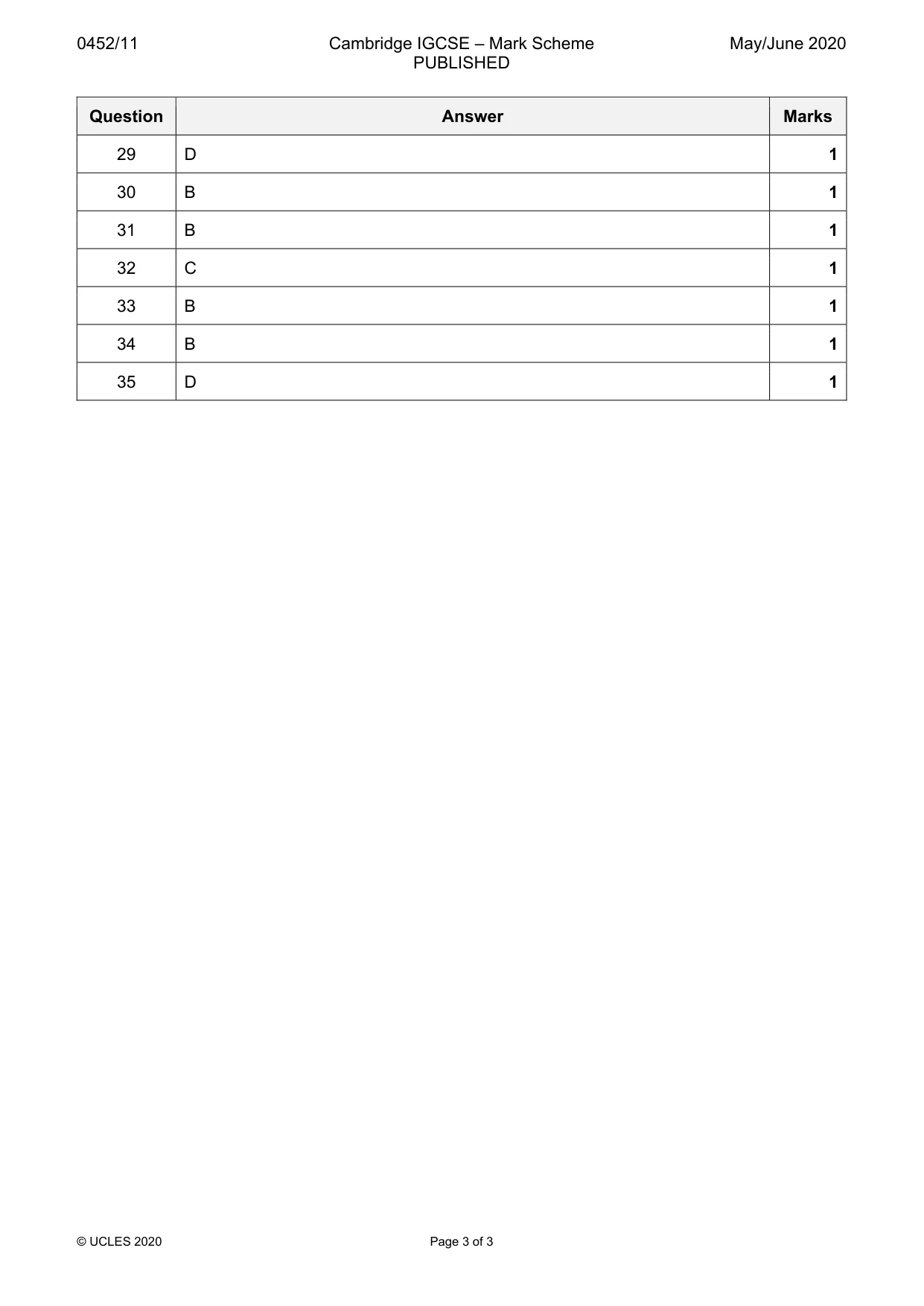 Mark scheme, page 3 of 3