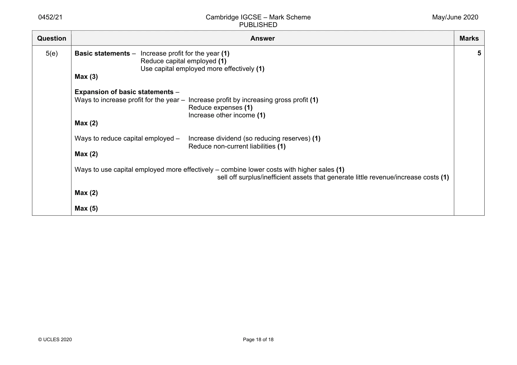 Mark scheme, page 18 of 18