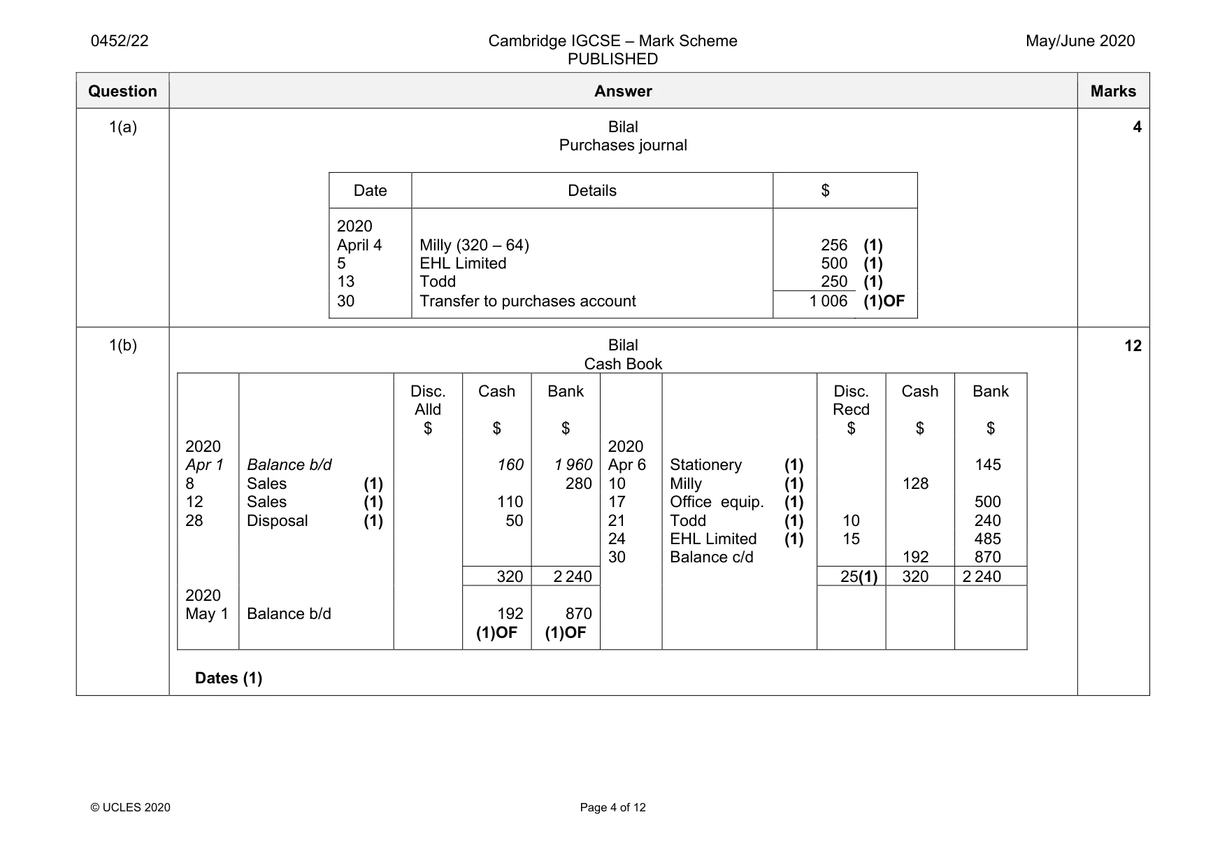 Mark scheme, page 4 of 12