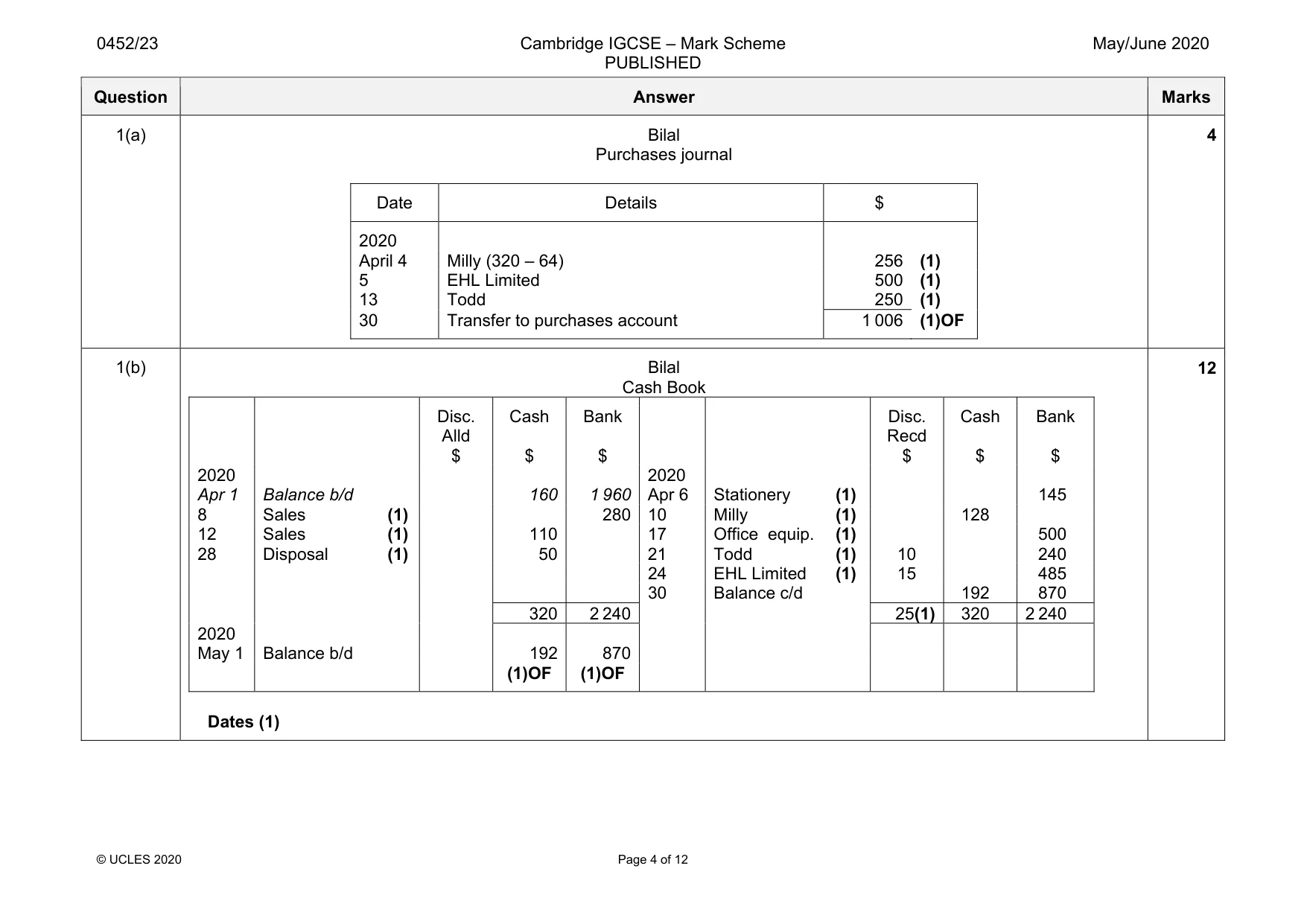 Mark scheme, page 4 of 12