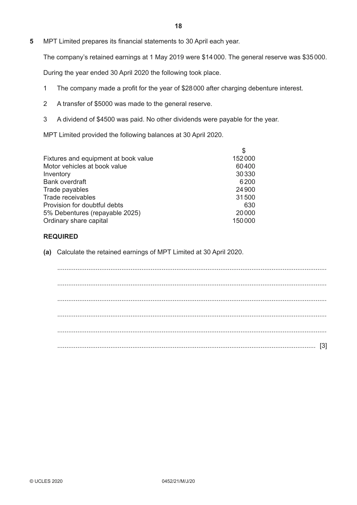 Cambridge IGCSE Accounting 0452 2020 May/June Paper 2 · Variant 1 question paper, page 18 of 24