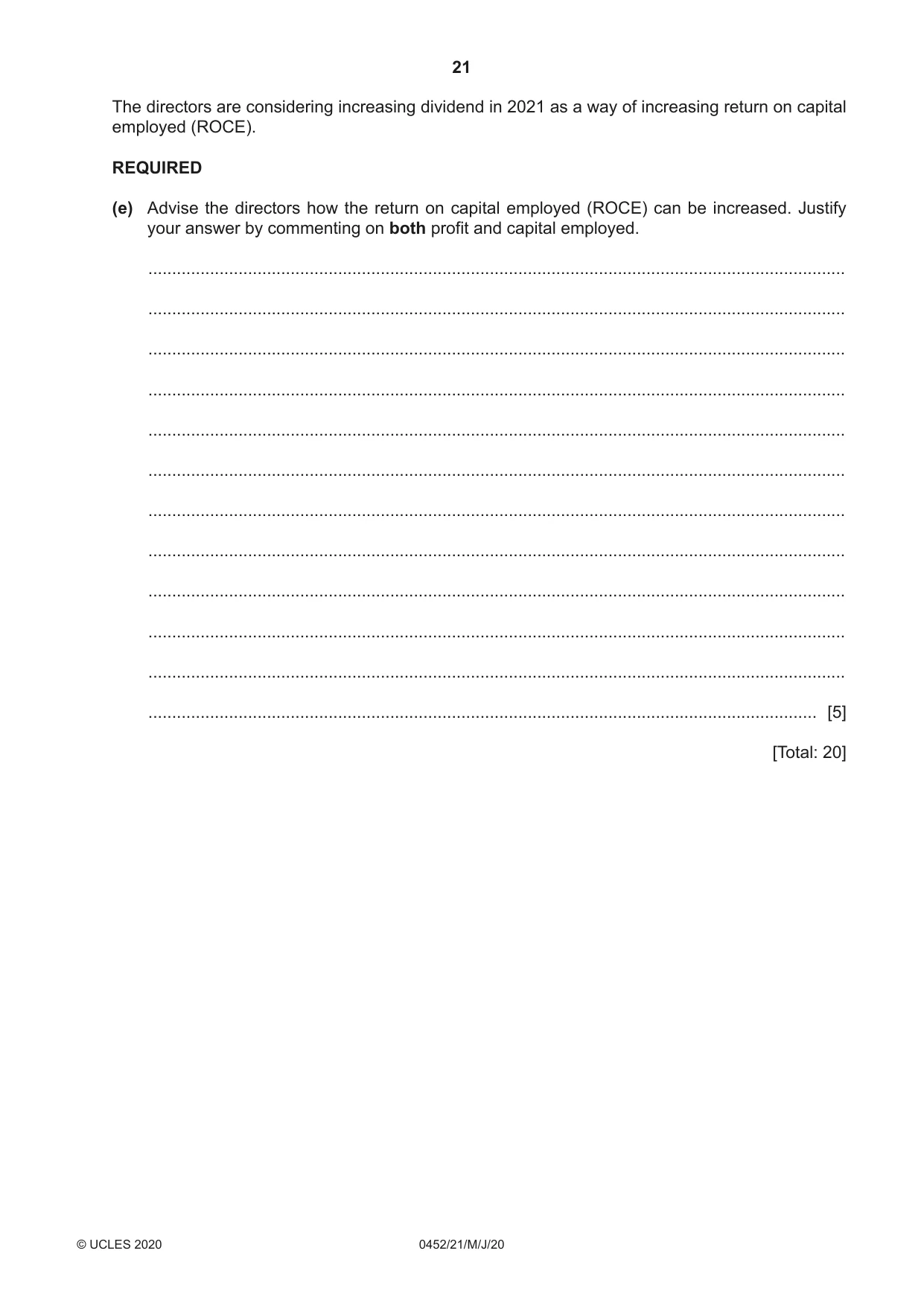 Cambridge IGCSE Accounting 0452 2020 May/June Paper 2 · Variant 1 question paper, page 21 of 24