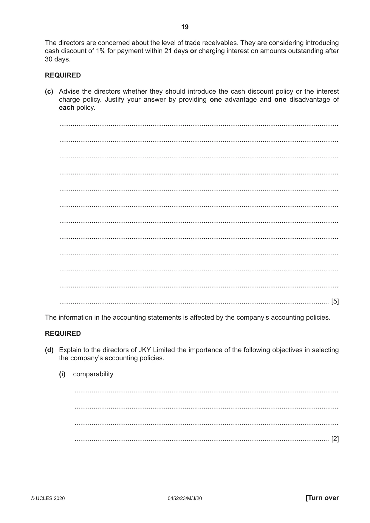 Cambridge IGCSE Accounting 0452 2020 May/June Paper 2 · Variant 3 question paper, page 19 of 20