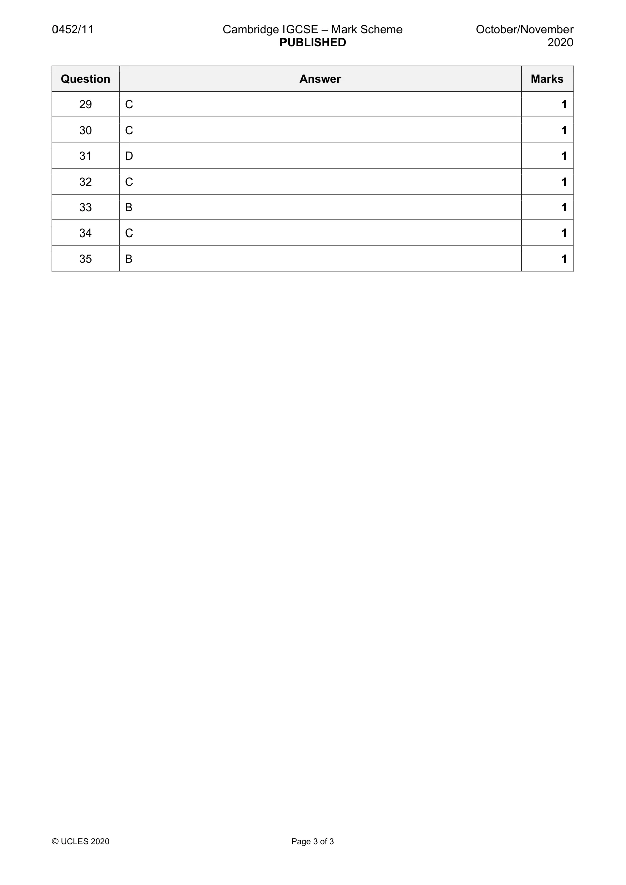 Mark scheme, page 3 of 3