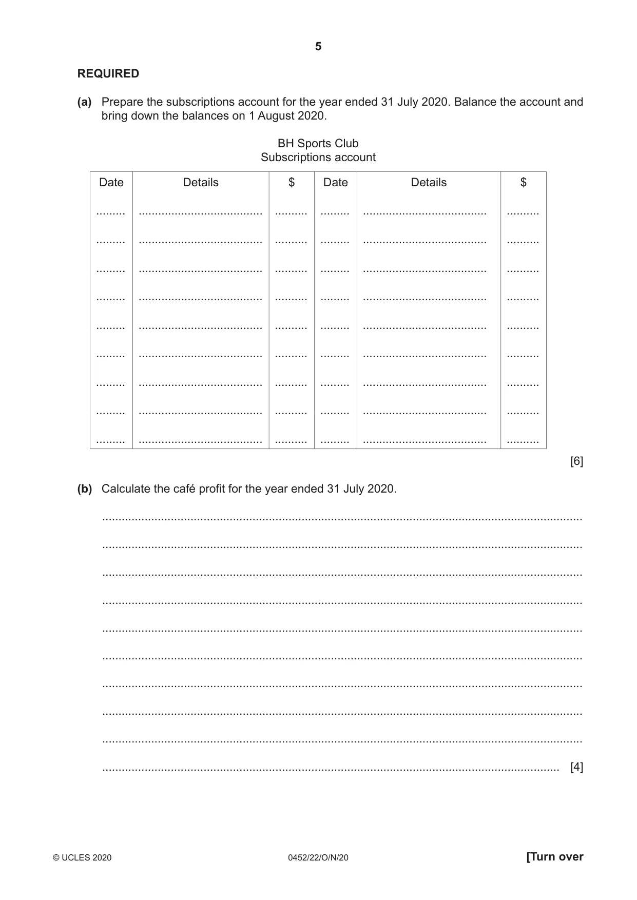 Cambridge IGCSE Accounting 0452 2020 Oct/Nov Paper 2 · Variant 2 question paper, page 5 of 20