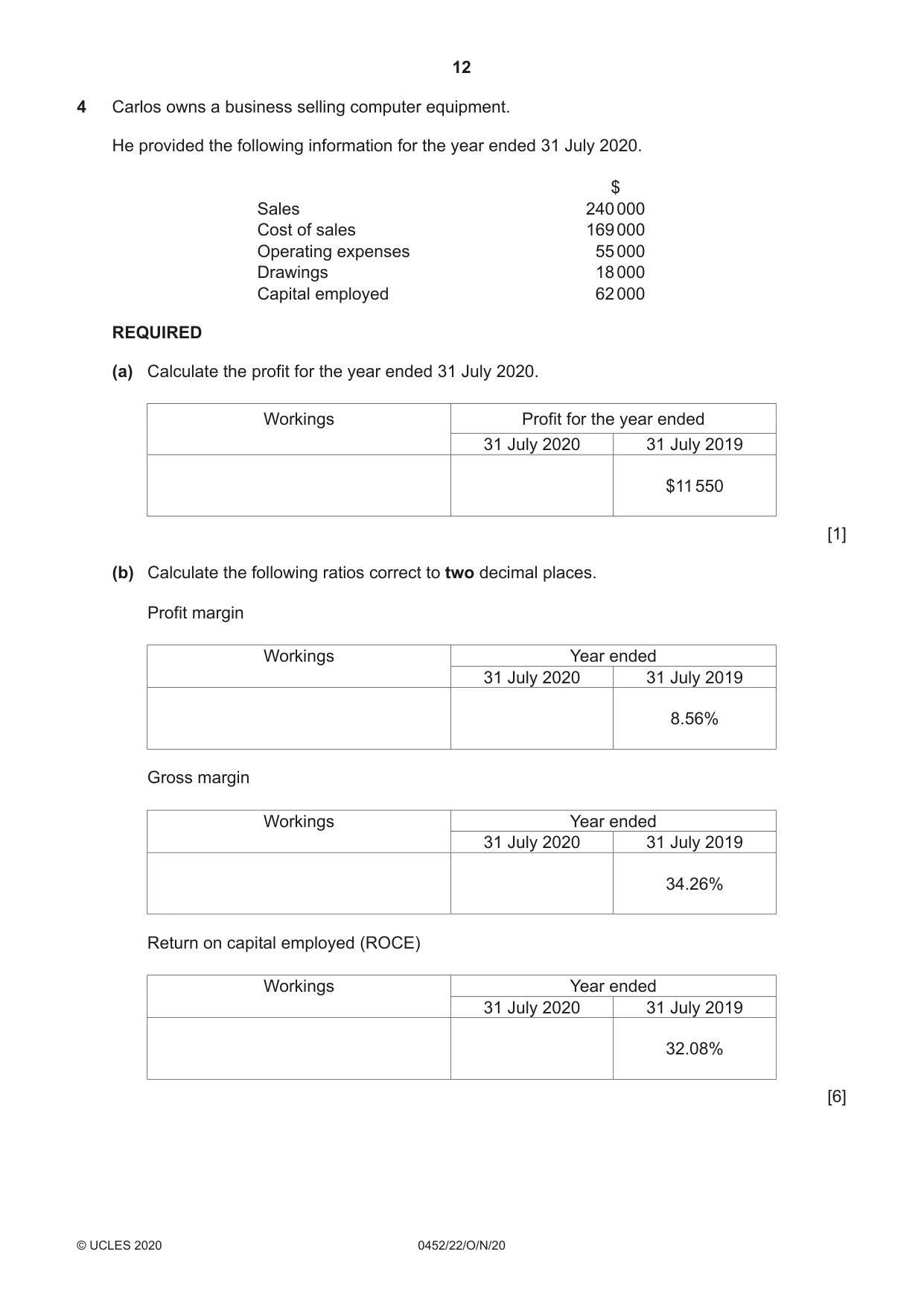 Cambridge IGCSE Accounting 0452 2020 Oct/Nov Paper 2 · Variant 2 question paper, page 12 of 20