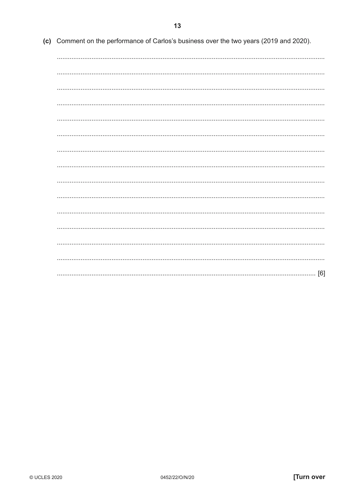Cambridge IGCSE Accounting 0452 2020 Oct/Nov Paper 2 · Variant 2 question paper, page 13 of 20