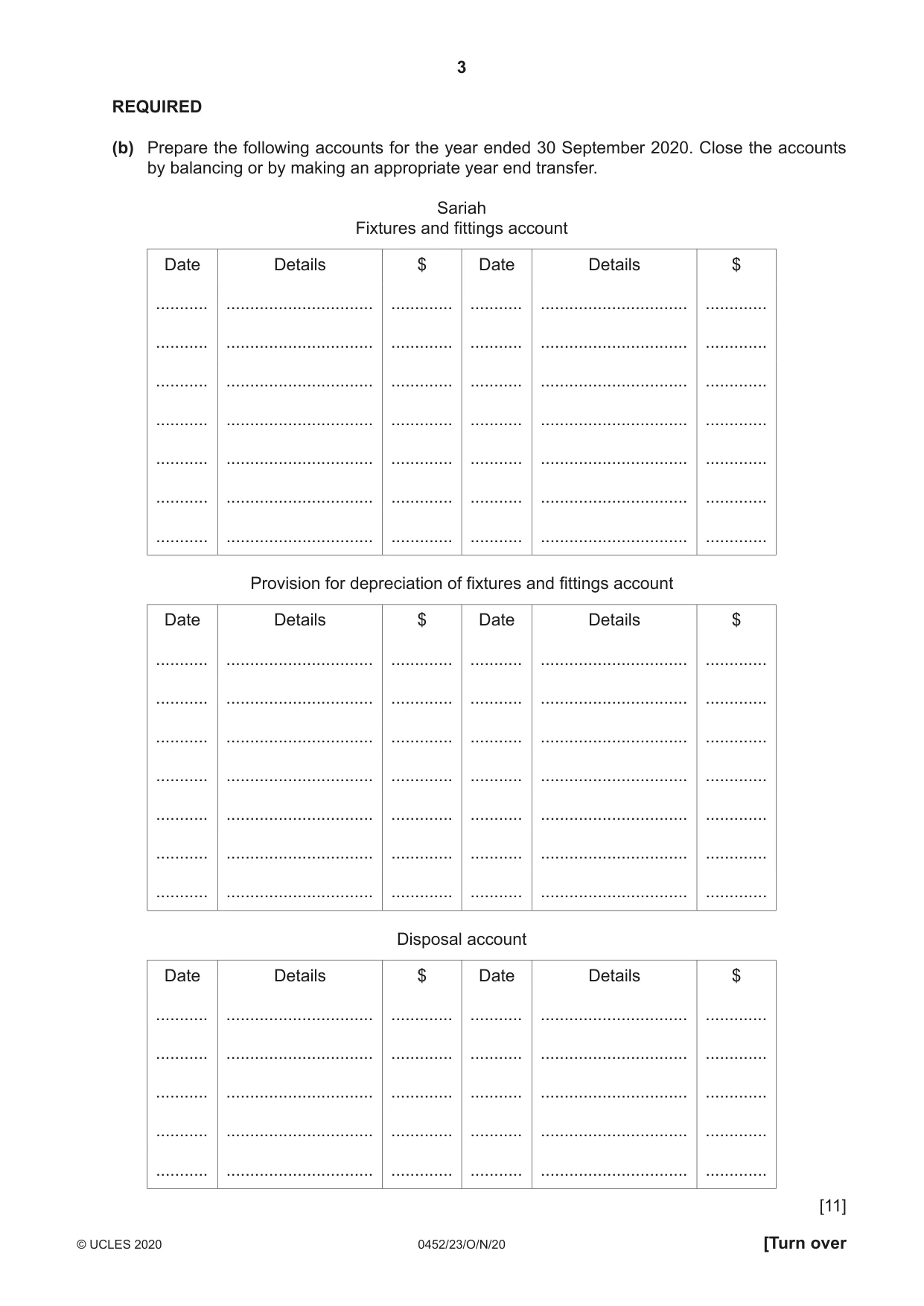 Cambridge IGCSE Accounting 0452 2020 Oct/Nov Paper 2 · Variant 3 question paper, page 3 of 20