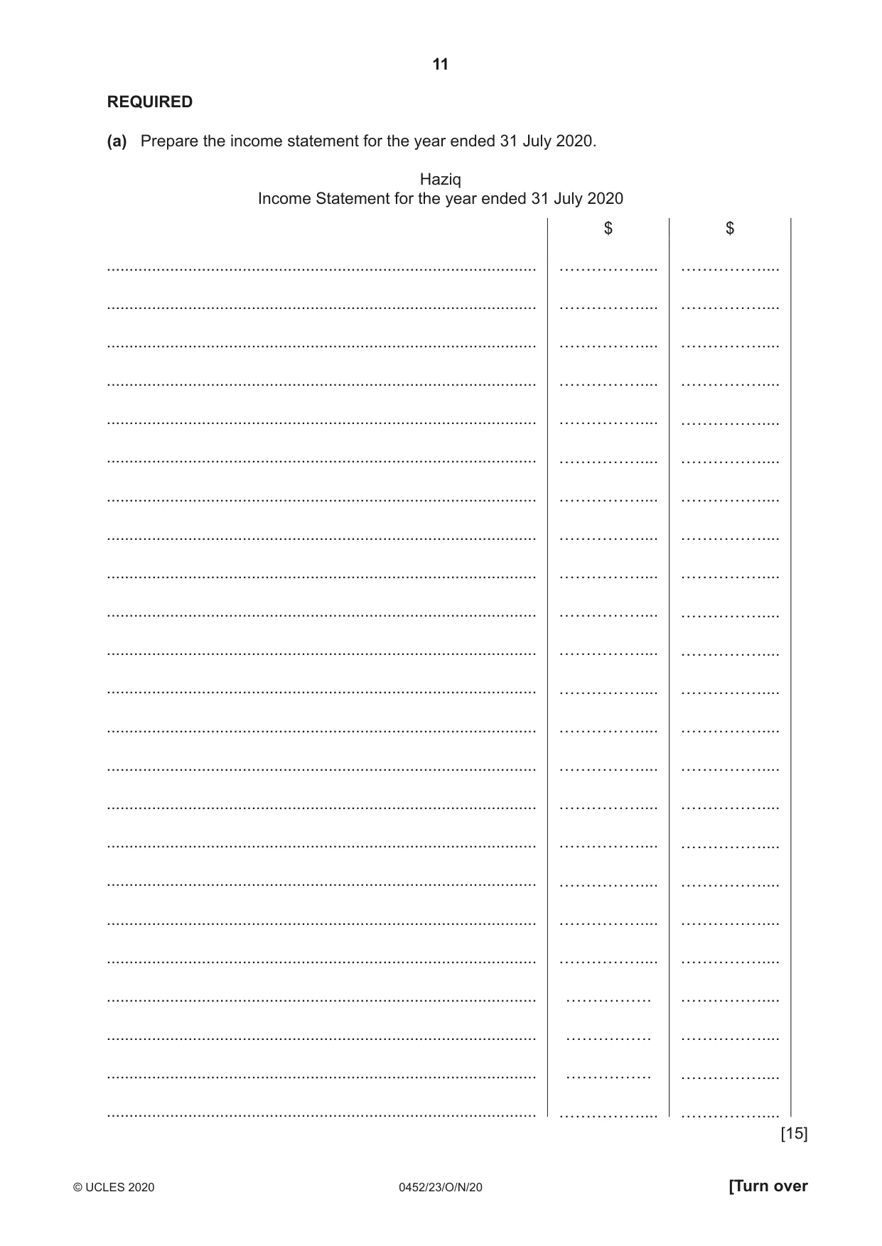 Cambridge IGCSE Accounting 0452 2020 Oct/Nov Paper 2 · Variant 3 question paper, page 11 of 20