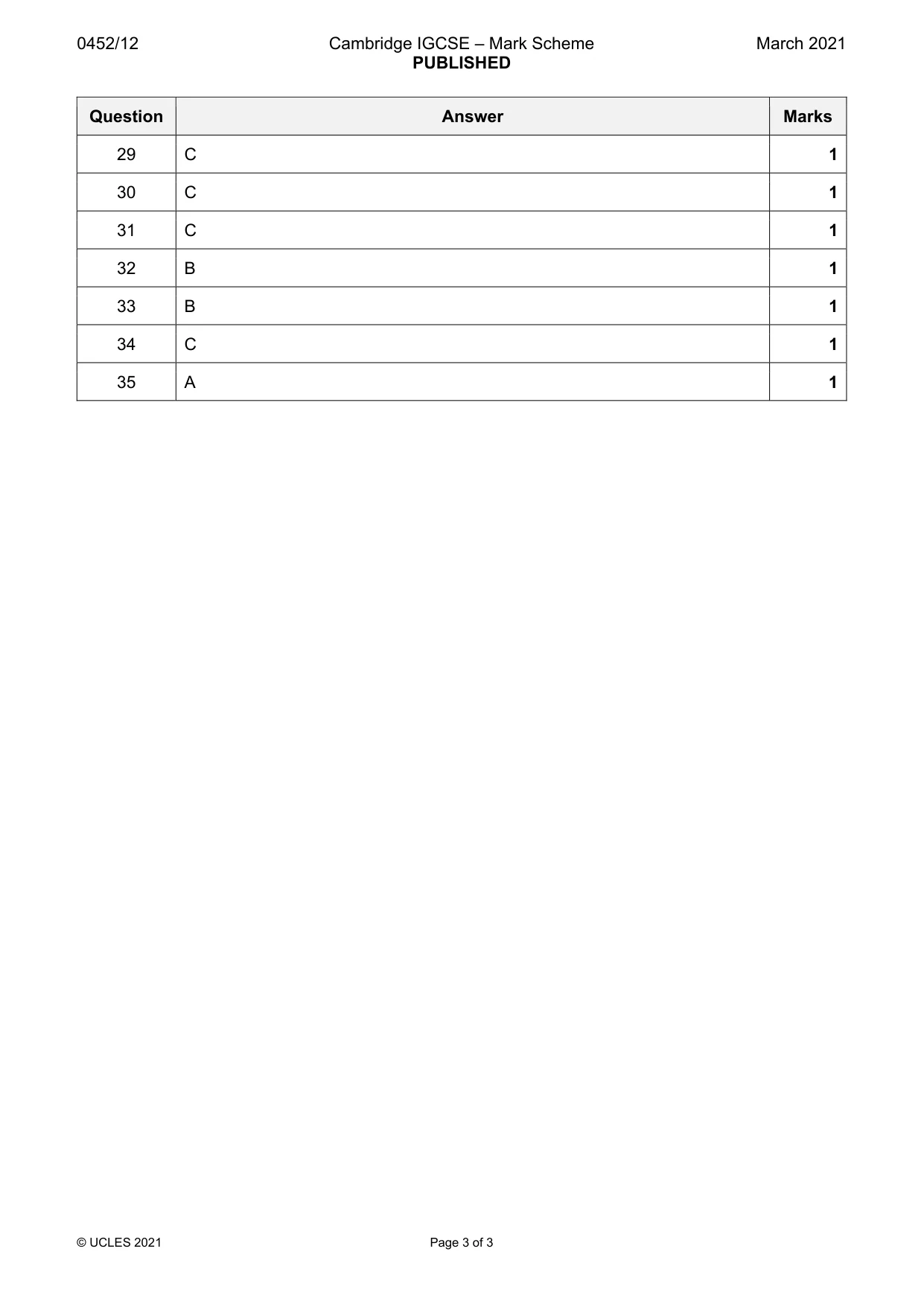 Mark scheme, page 3 of 3
