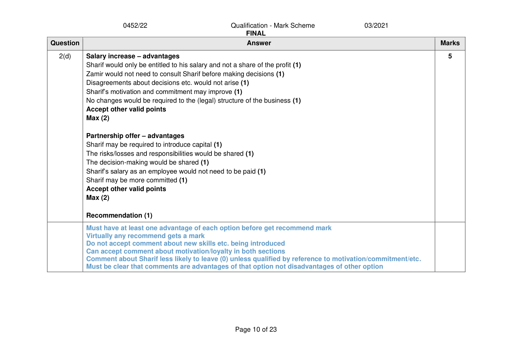 Mark scheme, page 10 of 23