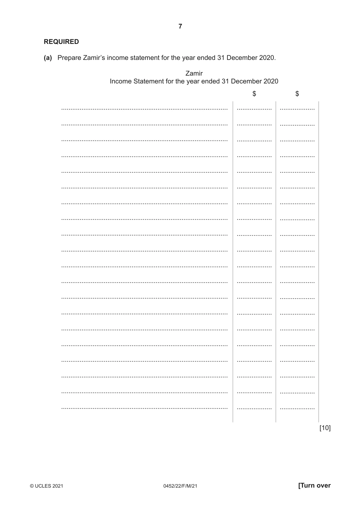 Cambridge IGCSE Accounting 0452 2021 Feb/March Paper 2 · Variant 2 question paper, page 7 of 20