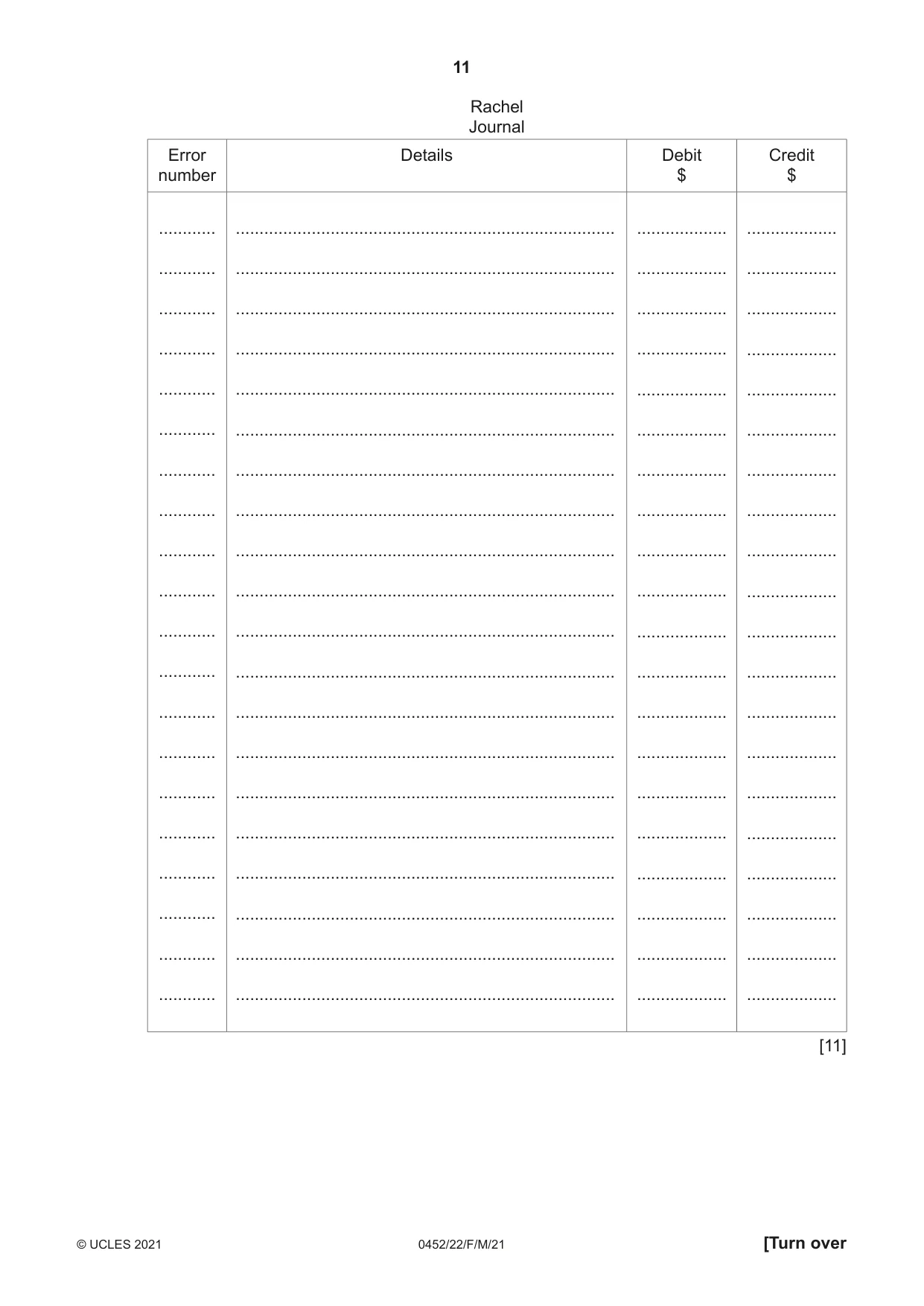 Cambridge IGCSE Accounting 0452 2021 Feb/March Paper 2 · Variant 2 question paper, page 11 of 20