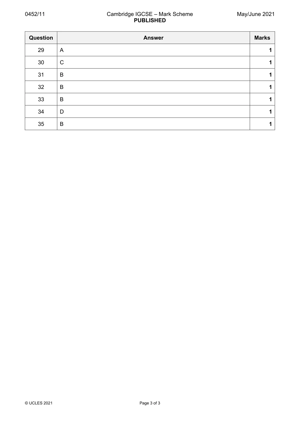 Mark scheme, page 3 of 3