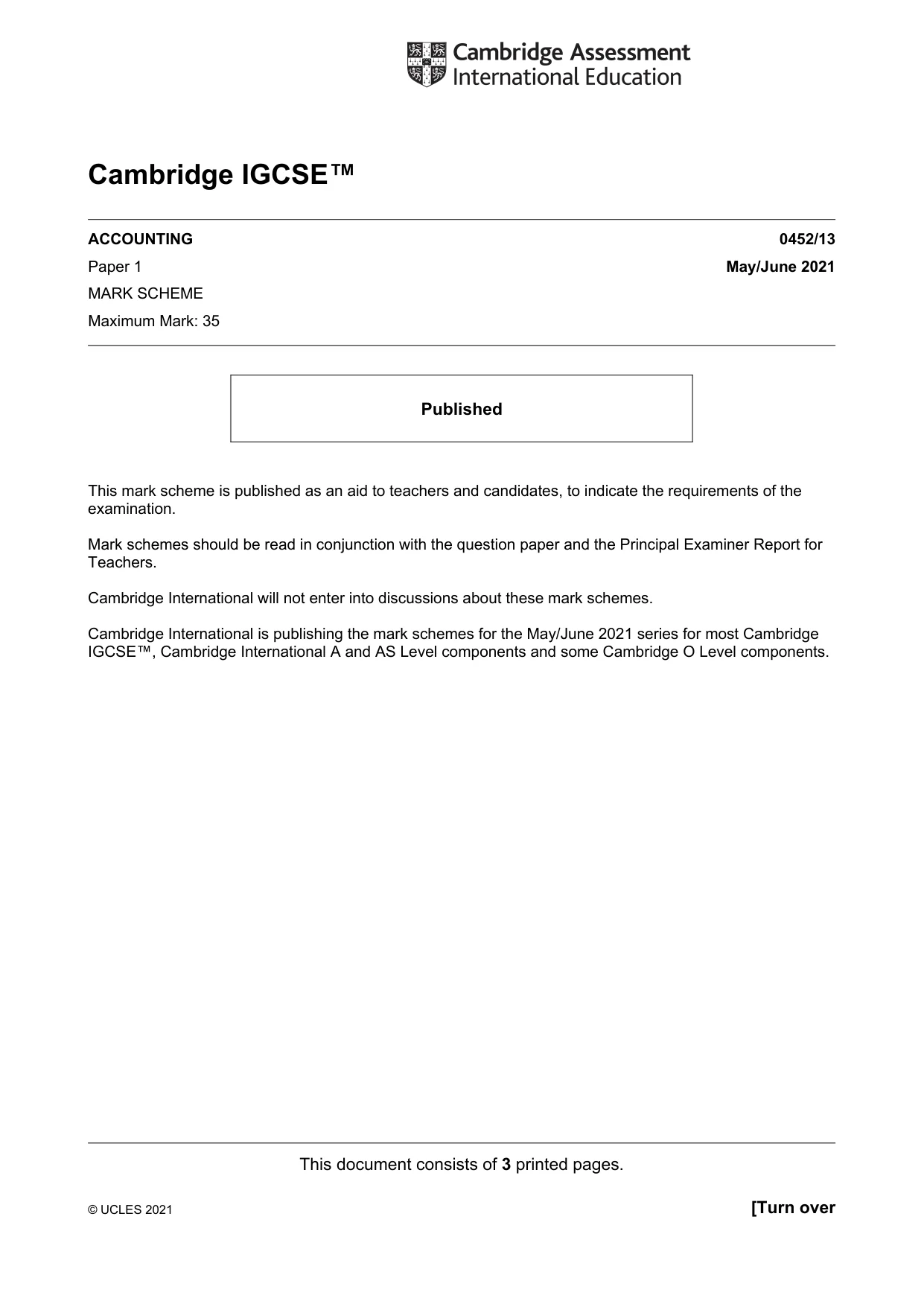 Mark scheme, page 1 of 3