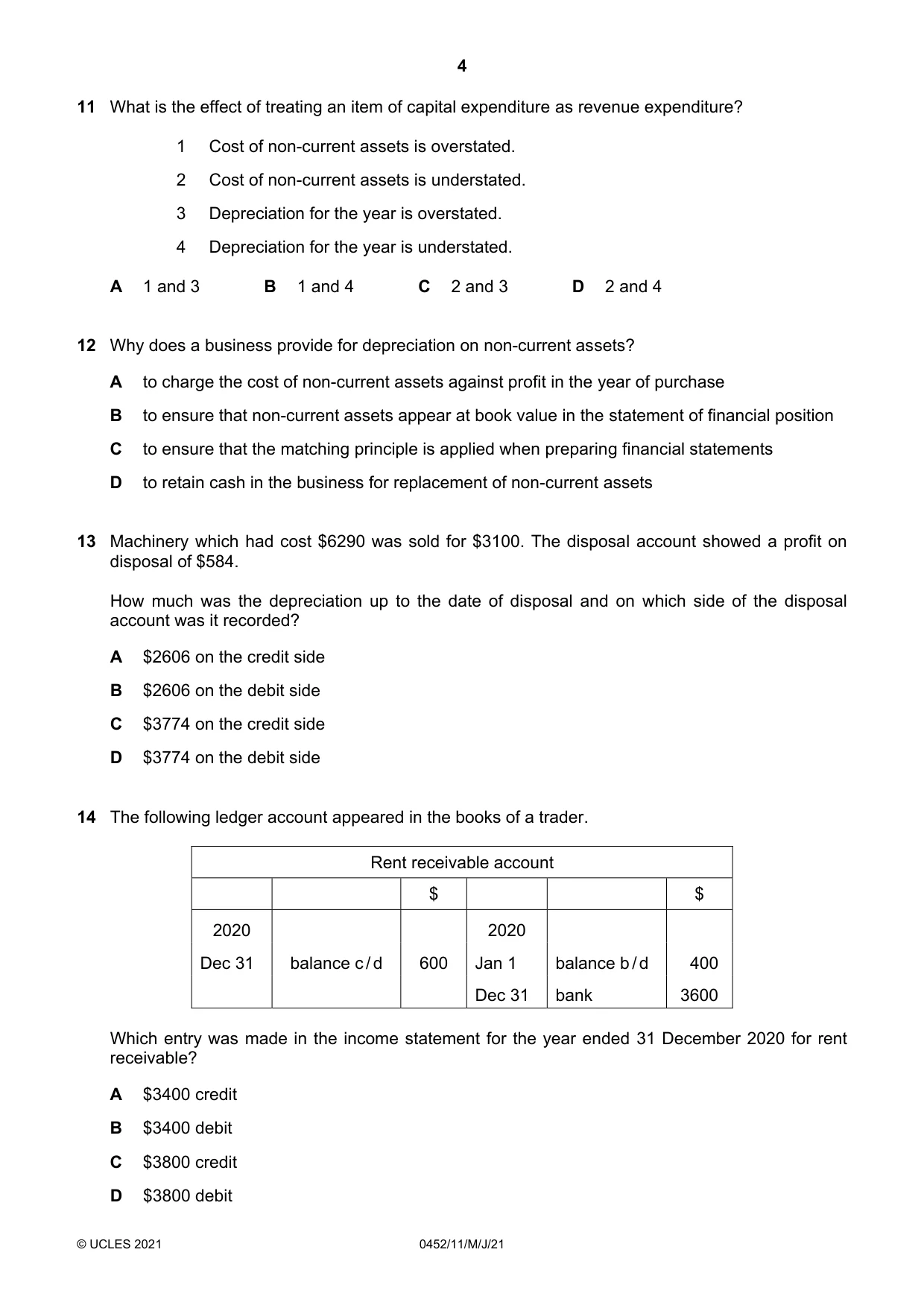 Cambridge IGCSE Accounting 0452 2021 May/June Paper 1 · Variant 1 question paper, page 4 of 12
