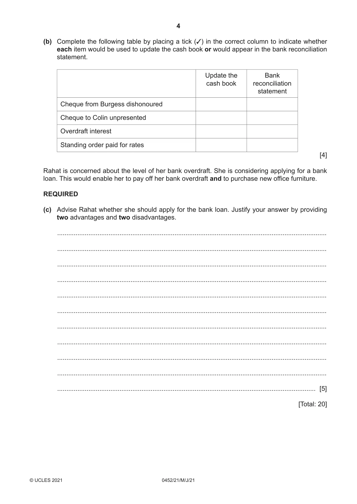 Cambridge IGCSE Accounting 0452 2021 May/June Paper 2 · Variant 1 question paper, page 4 of 24