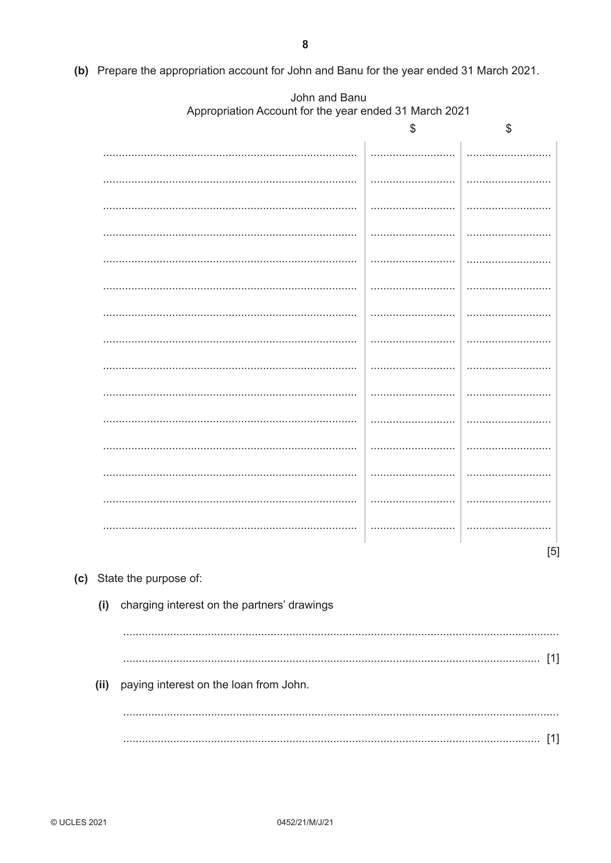 Cambridge IGCSE Accounting 0452 2021 May/June Paper 2 · Variant 1 question paper, page 8 of 24