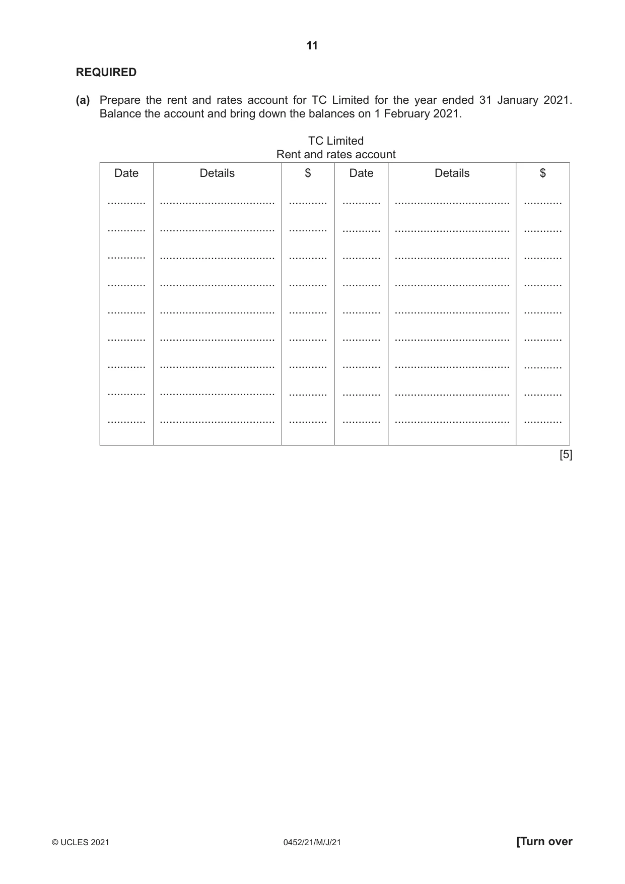 Cambridge IGCSE Accounting 0452 2021 May/June Paper 2 · Variant 1 question paper, page 11 of 24