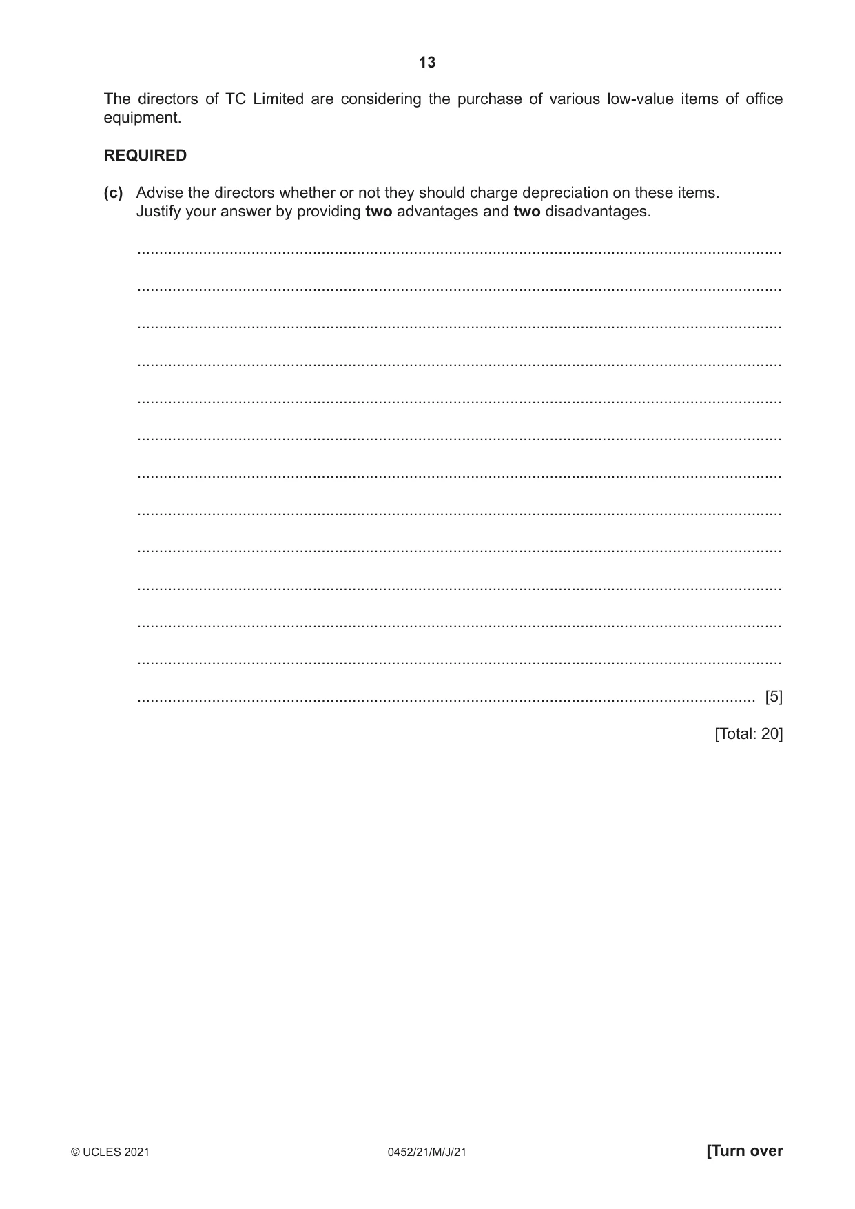 Cambridge IGCSE Accounting 0452 2021 May/June Paper 2 · Variant 1 question paper, page 13 of 24