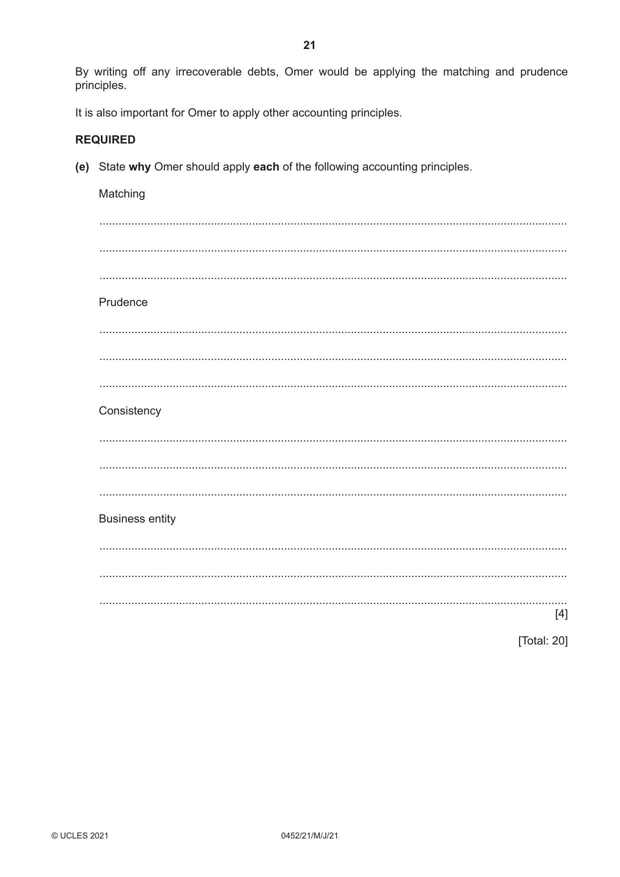 Cambridge IGCSE Accounting 0452 2021 May/June Paper 2 · Variant 1 question paper, page 21 of 24