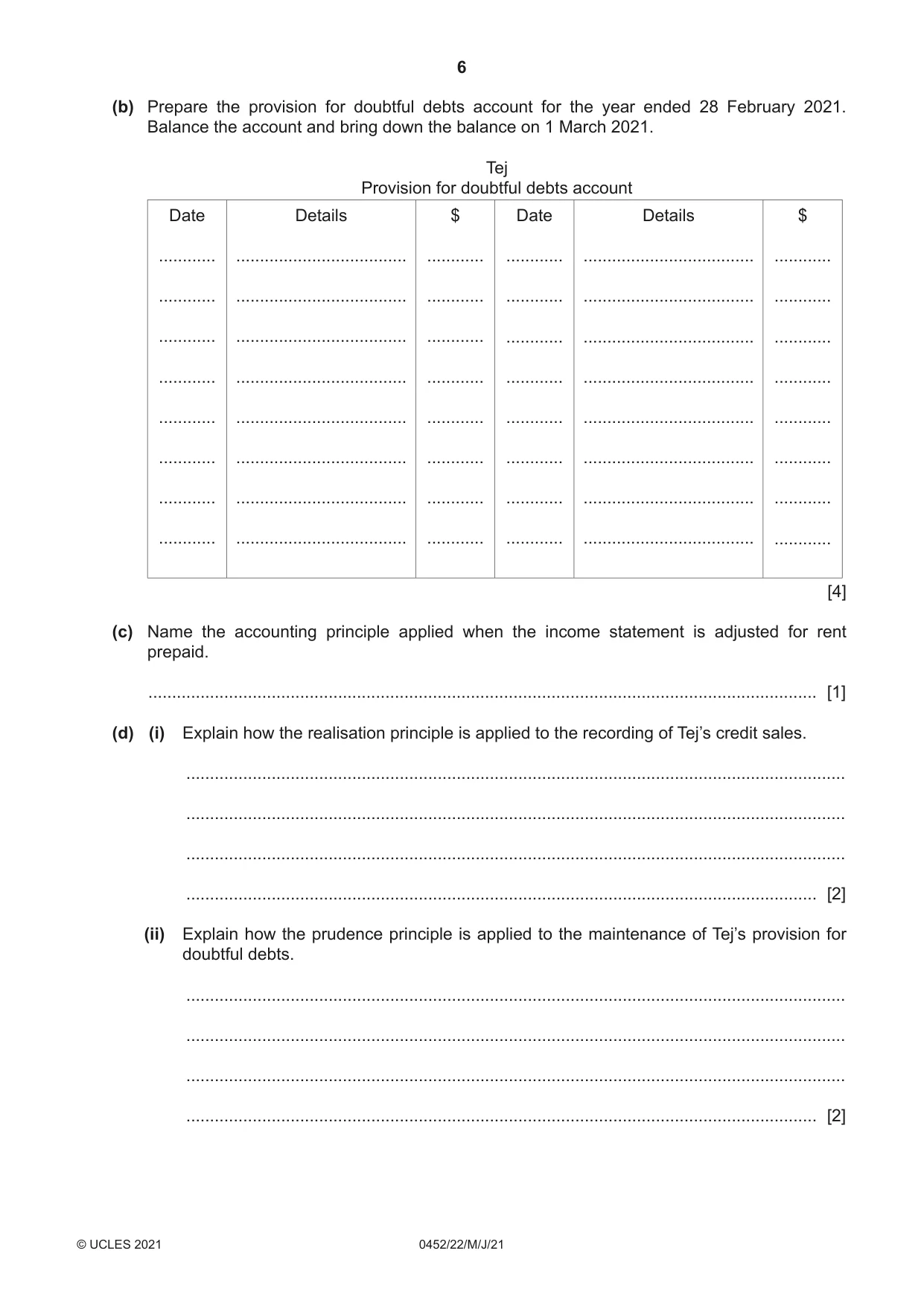 Cambridge IGCSE Accounting 0452 2021 May/June Paper 2 · Variant 2 question paper, page 6 of 16