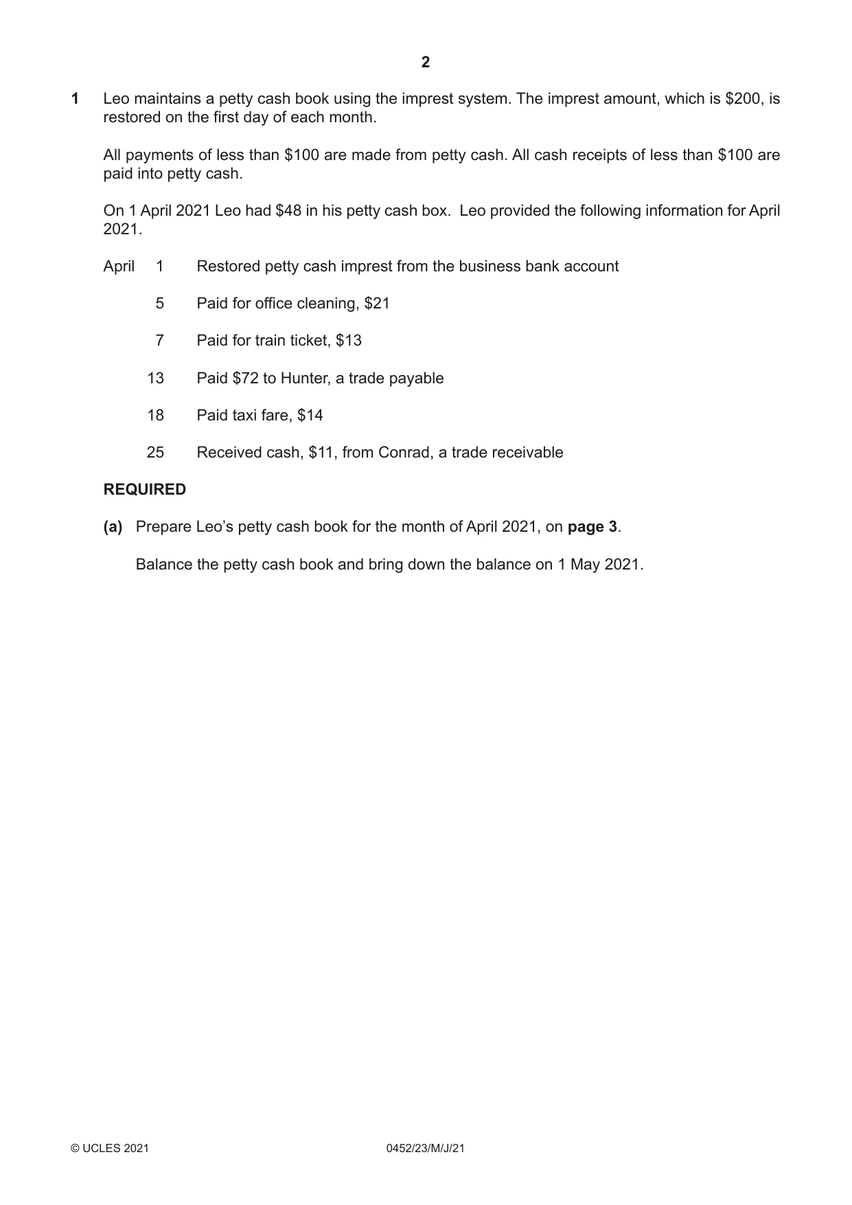 Cambridge IGCSE Accounting 0452 2021 May/June Paper 2 · Variant 3 question paper, page 2 of 16