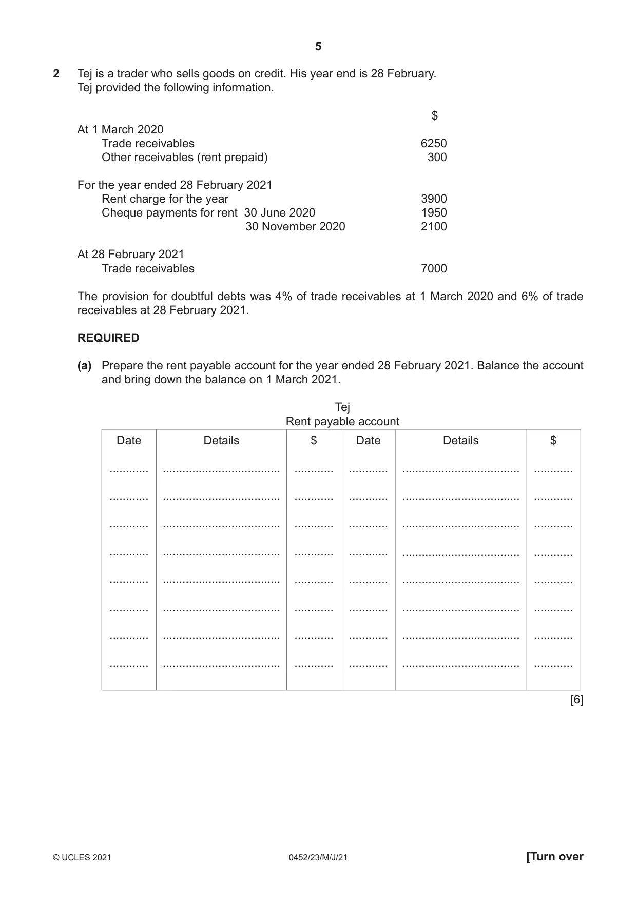 Cambridge IGCSE Accounting 0452 2021 May/June Paper 2 · Variant 3 question paper, page 5 of 16