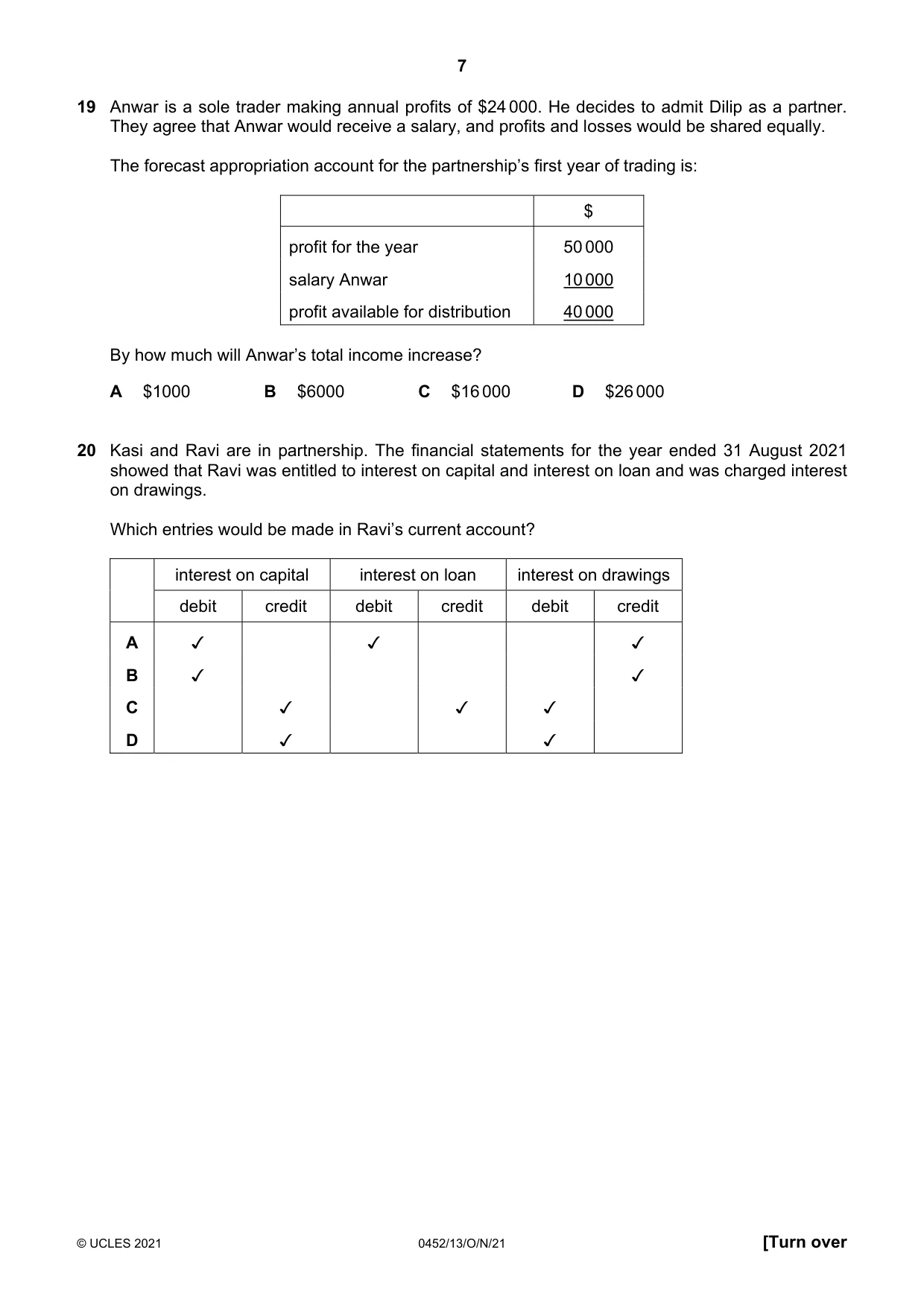 Cambridge IGCSE Accounting 0452 2021 Oct/Nov Paper 1 · Variant 3 question paper, page 7 of 12