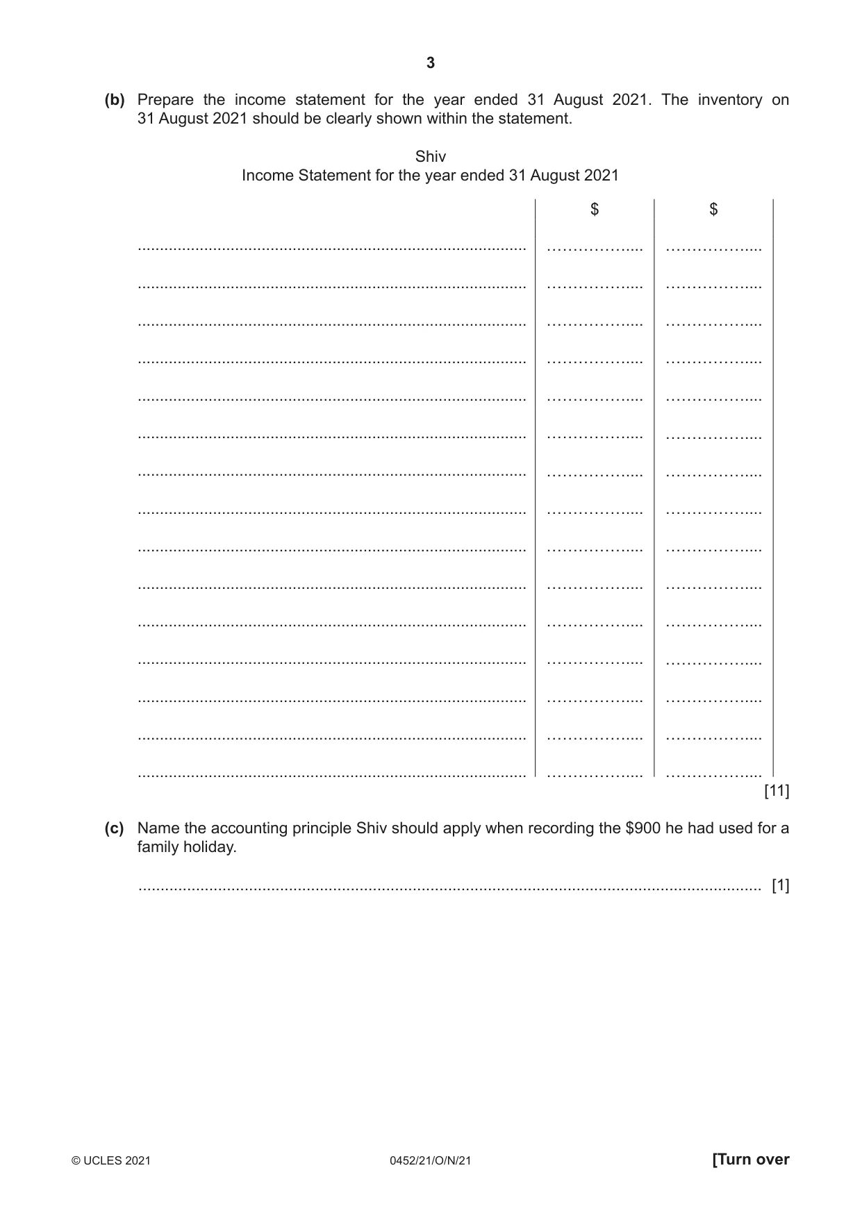 Cambridge IGCSE Accounting 0452 2021 Oct/Nov Paper 2 · Variant 1 question paper, page 3 of 20