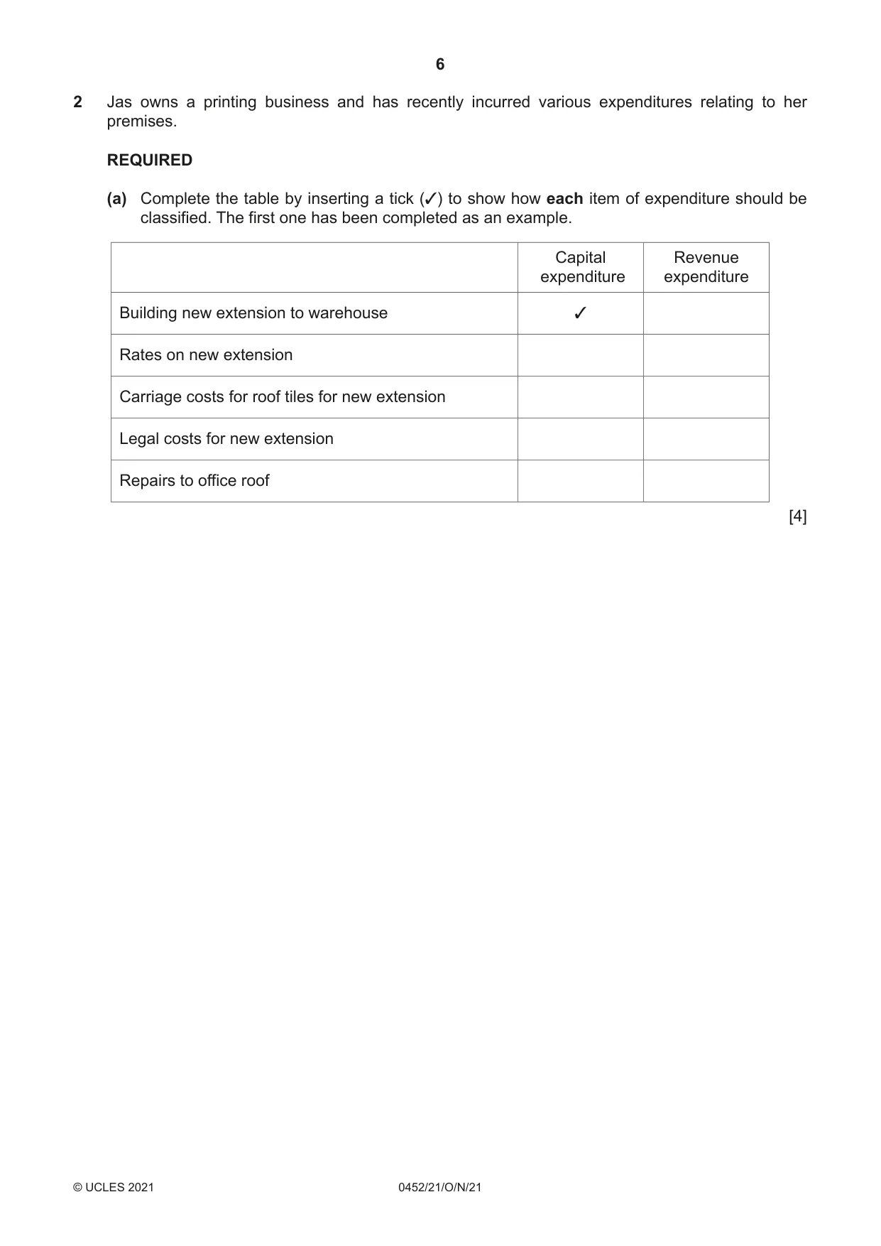 Cambridge IGCSE Accounting 0452 2021 Oct/Nov Paper 2 · Variant 1 question paper, page 6 of 20