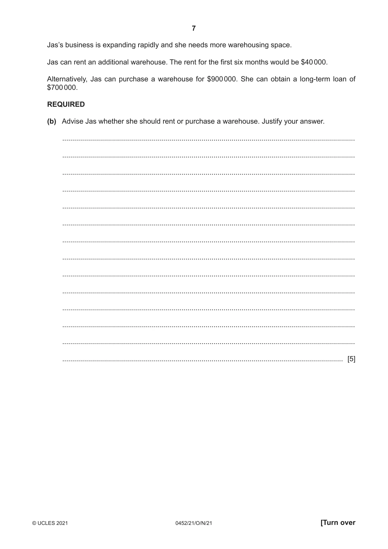 Cambridge IGCSE Accounting 0452 2021 Oct/Nov Paper 2 · Variant 1 question paper, page 7 of 20